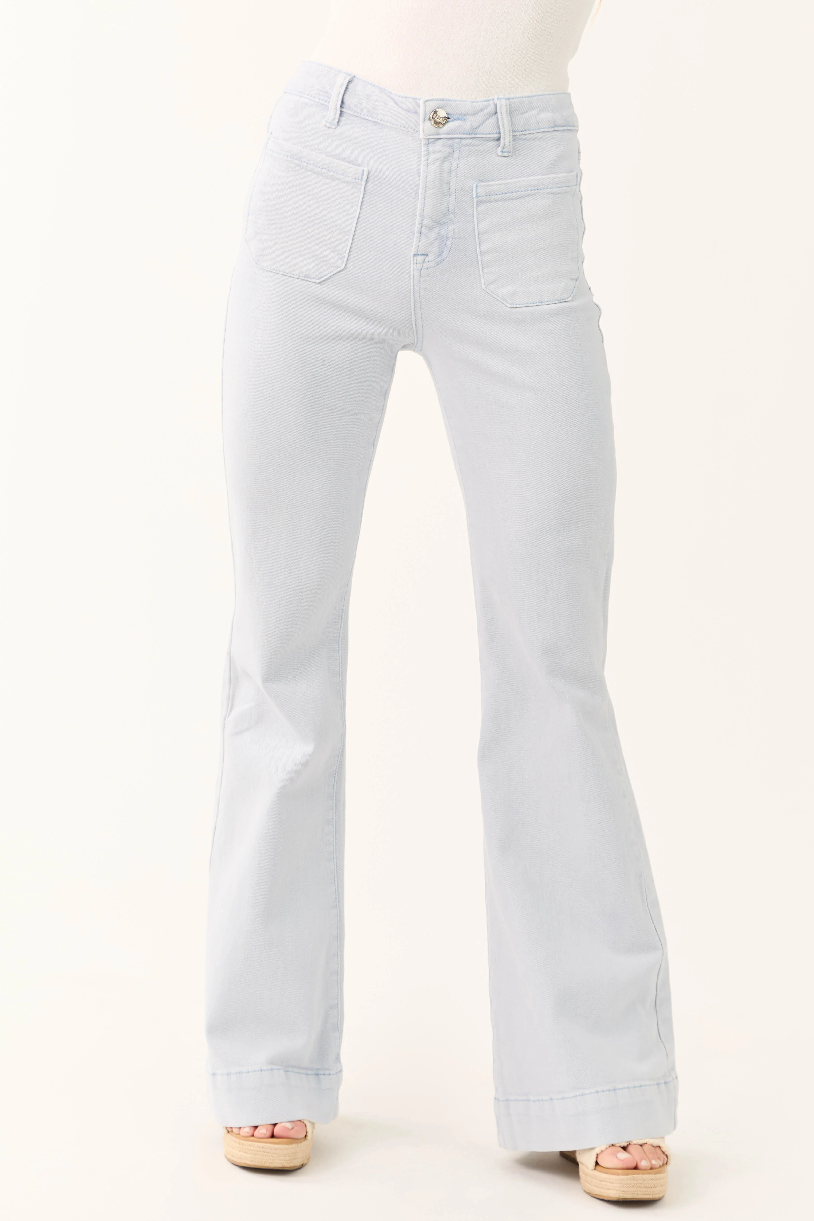 Risen Sky Blue Bell Bottom Front Pocket Jeans - LD SALE