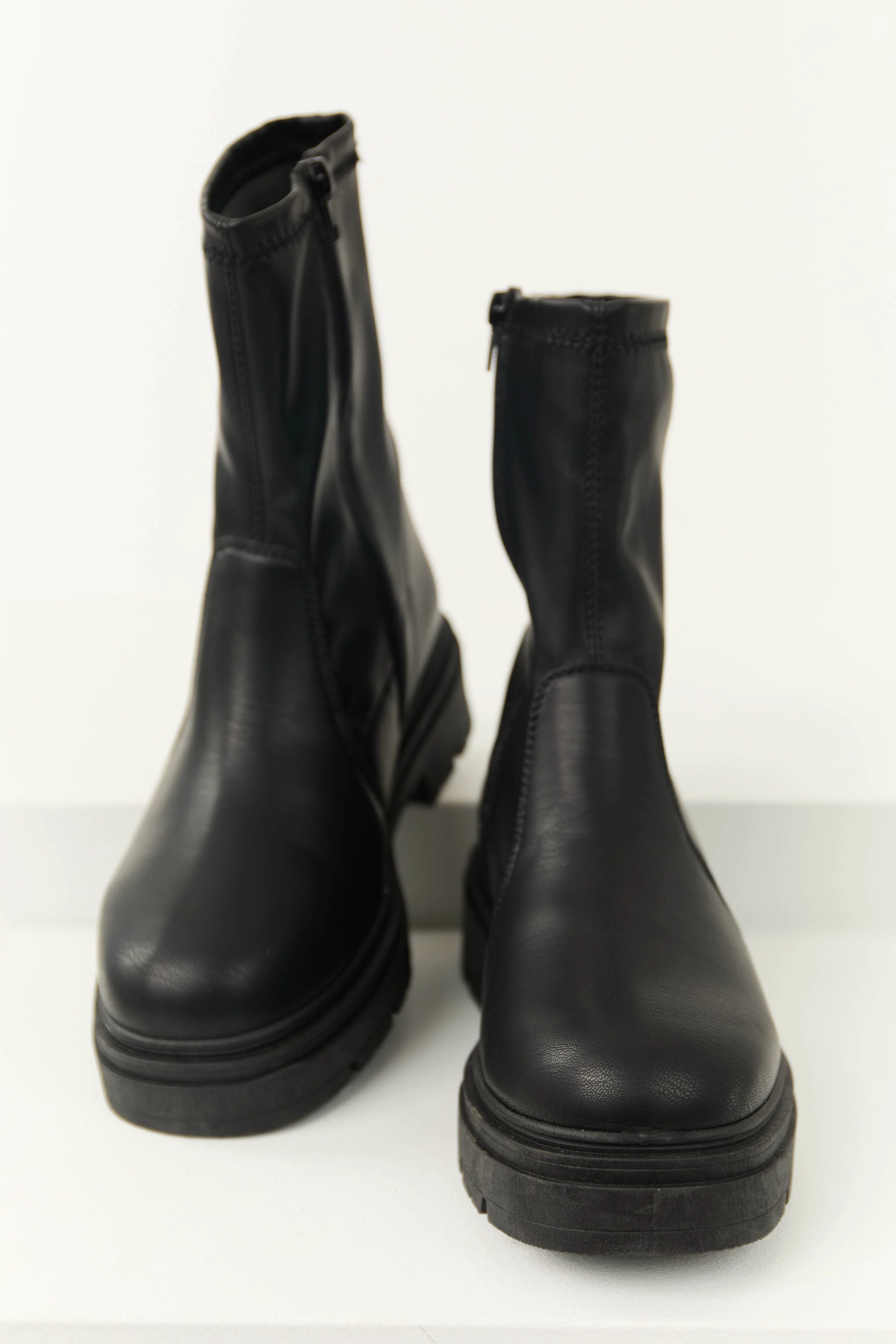 Black Faux Leather Chunky Bootie - LD SALE