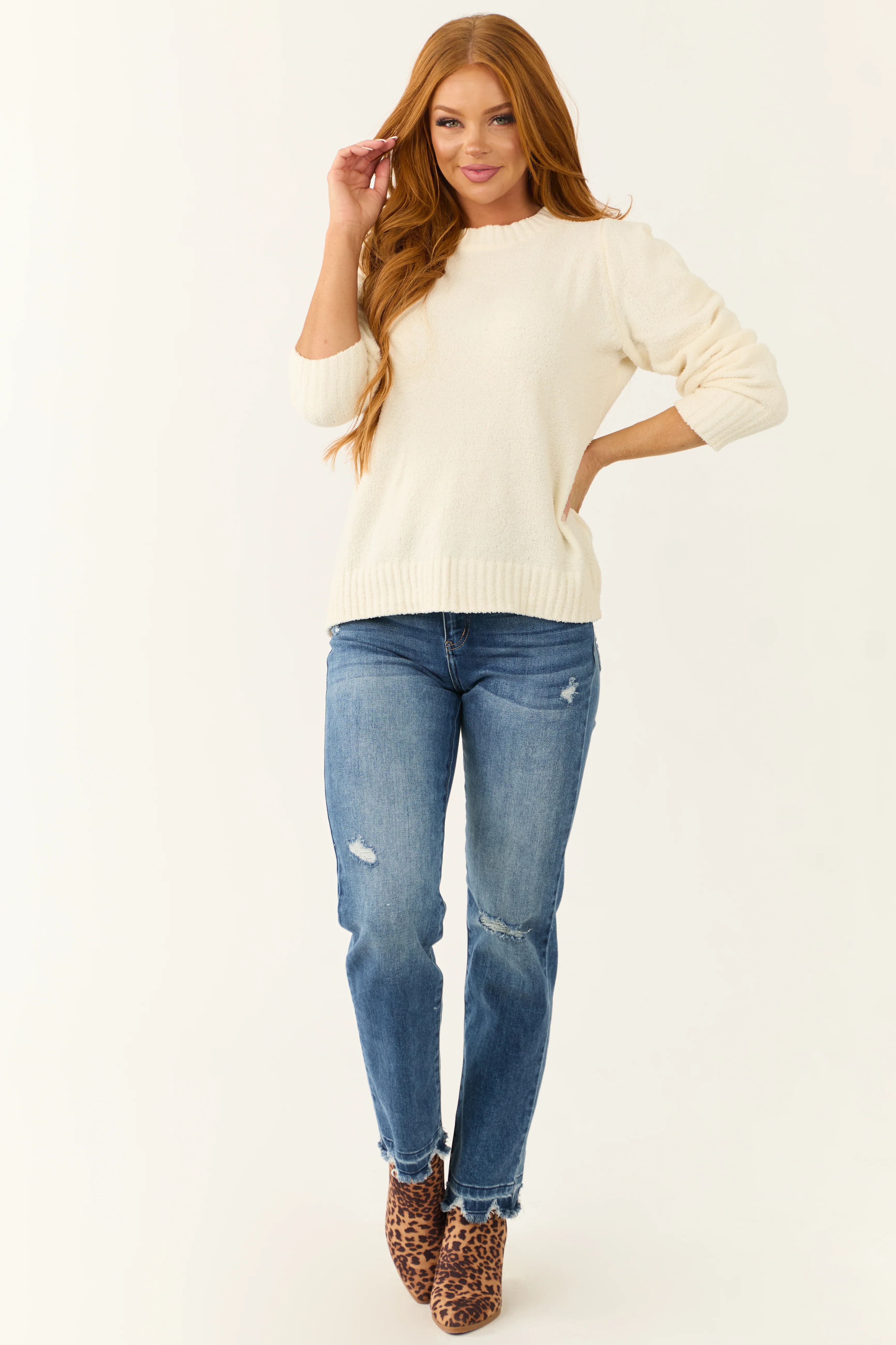 Cream Super Soft Defined Shoulder Sweater - LD SALE