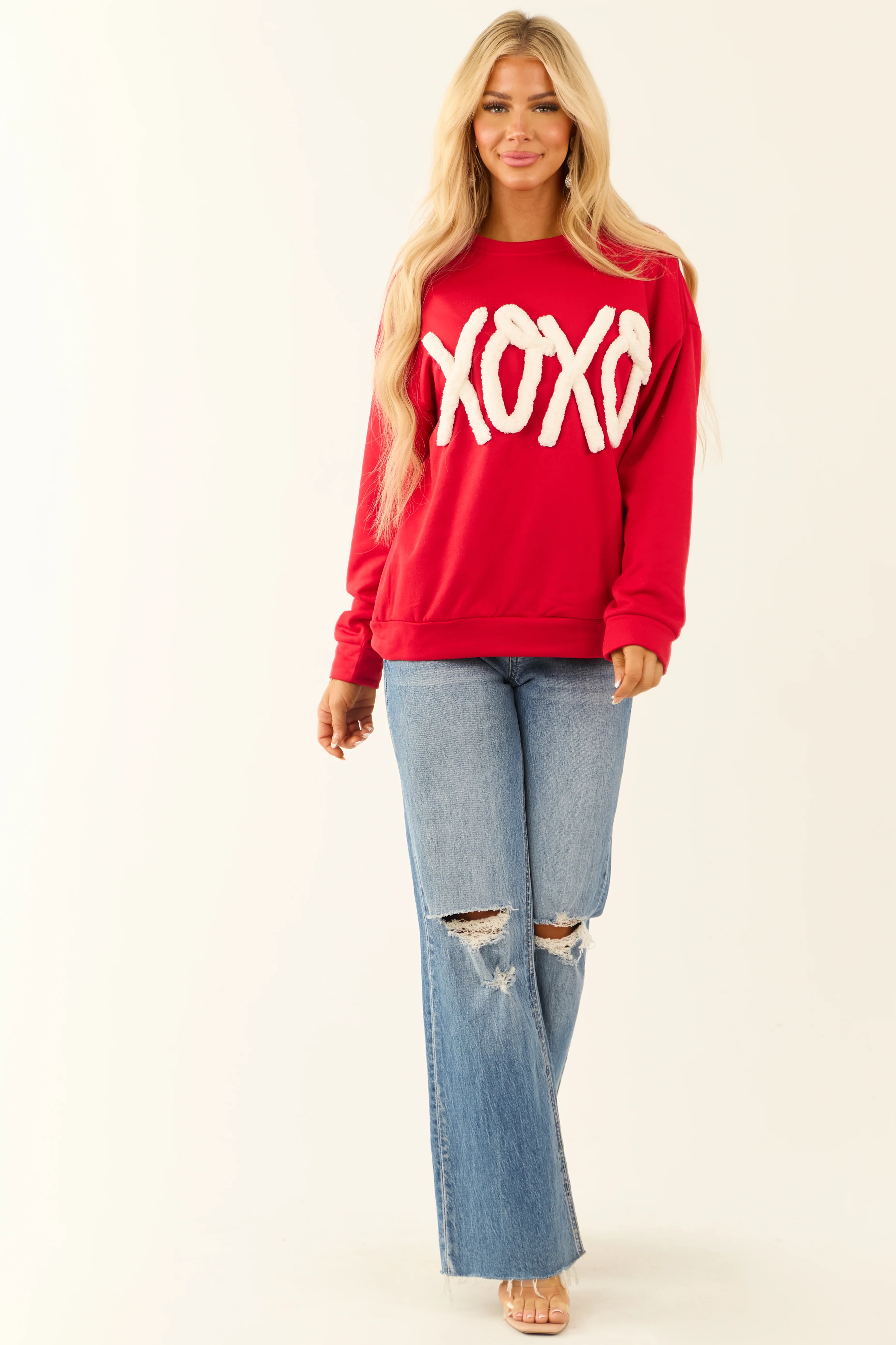 Crimson Chunky 'XOXO' Long Sleeve Sweatshirt - LD SALE