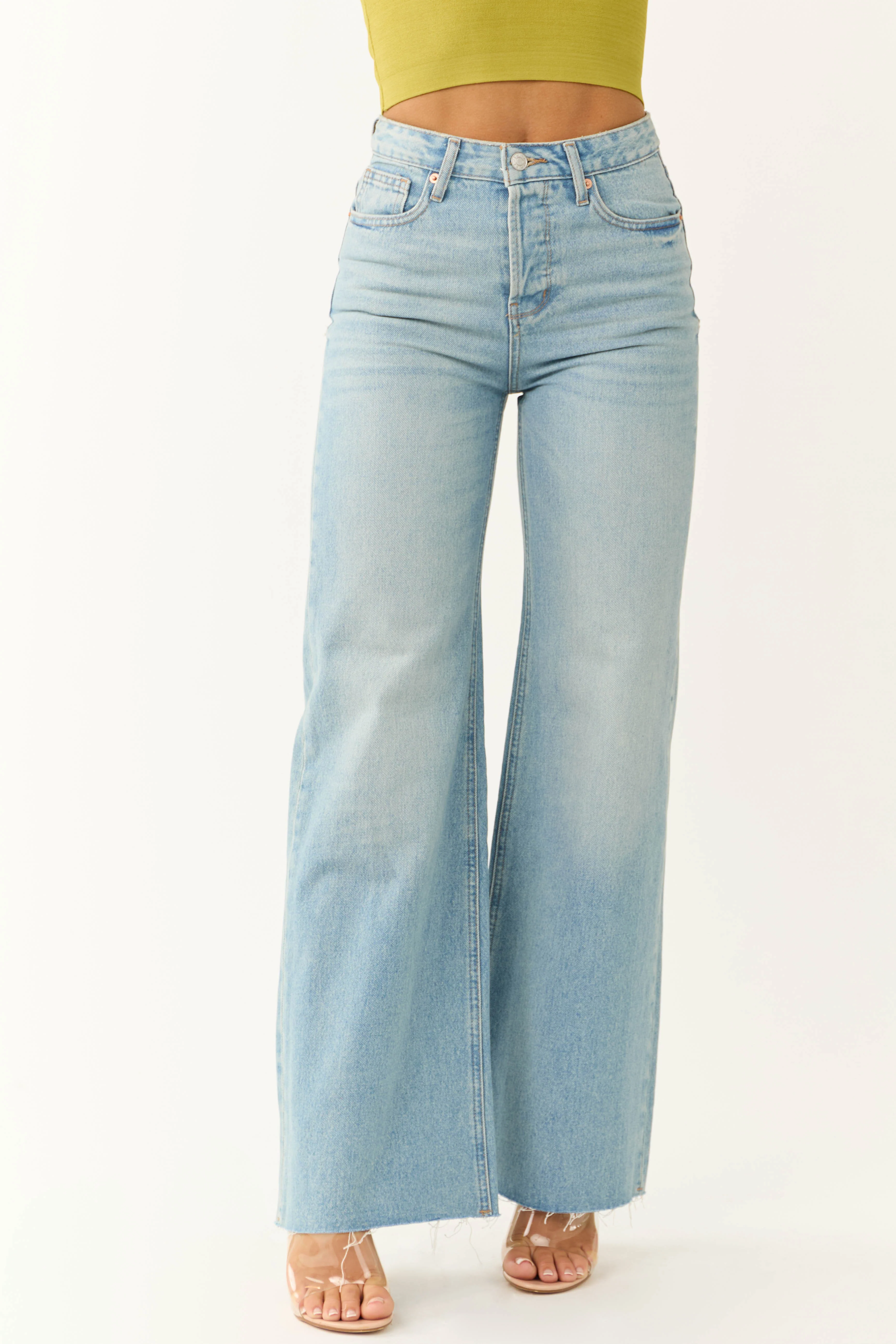 Jemina Light Wash Raw Hem Wide Leg Jeans - LD SALE