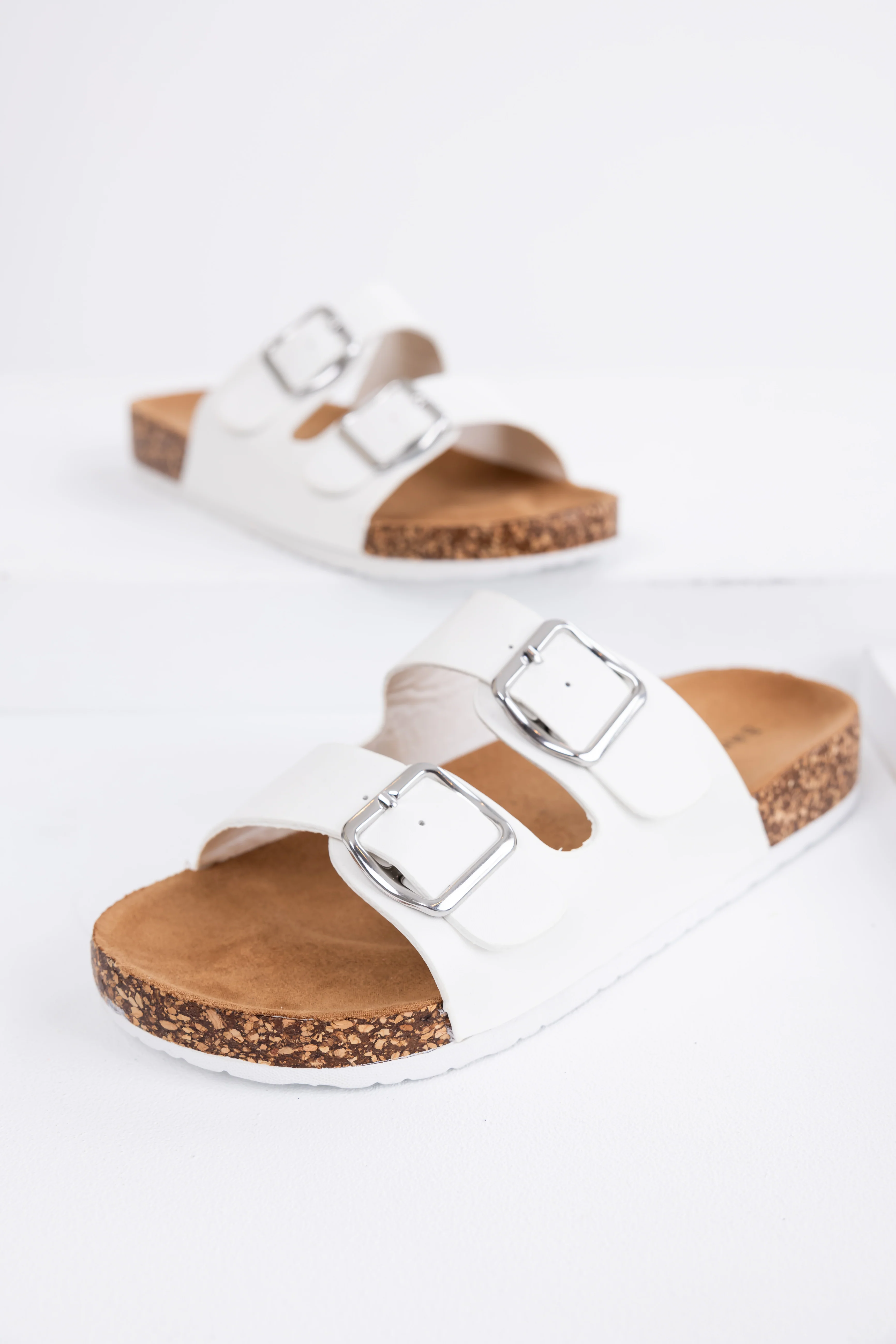 Ivory Double Buckle Slide On Sandals - LD SALE