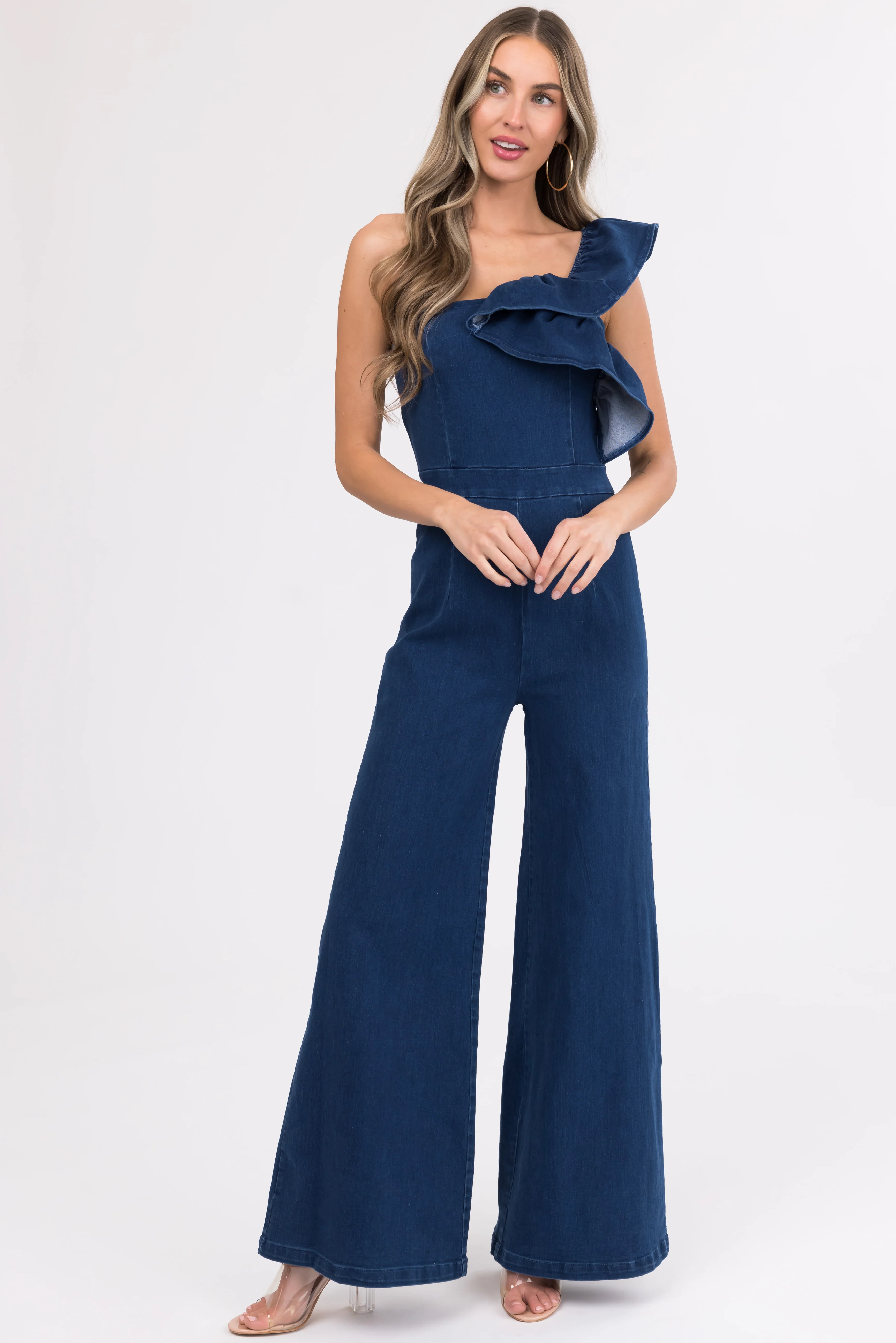 Flying Tomato Denim One Shoulder Jumpsuit - LD SALE