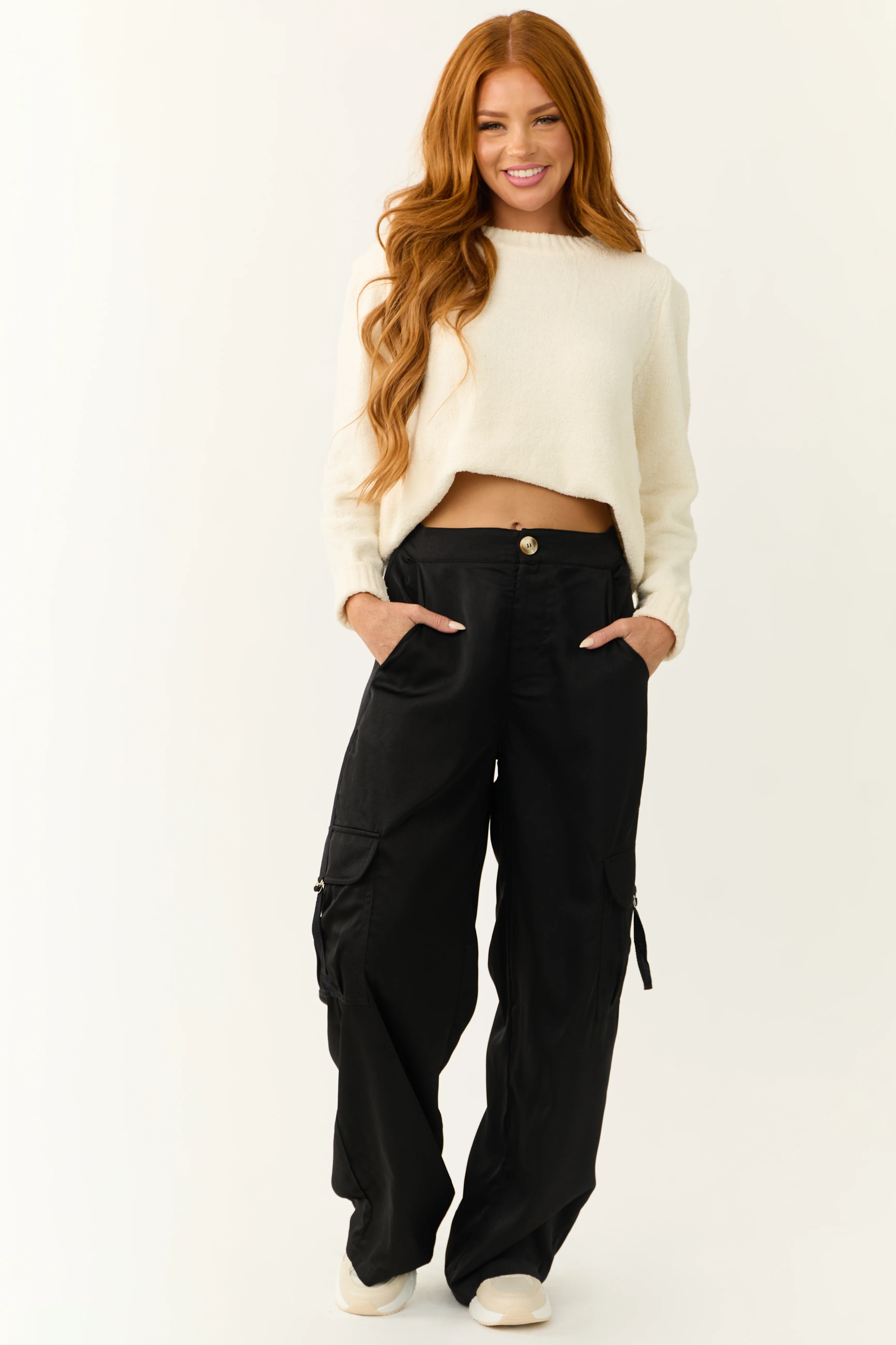 Black Wide Leg Strapped Cargo Pocket Pants - LD SALE