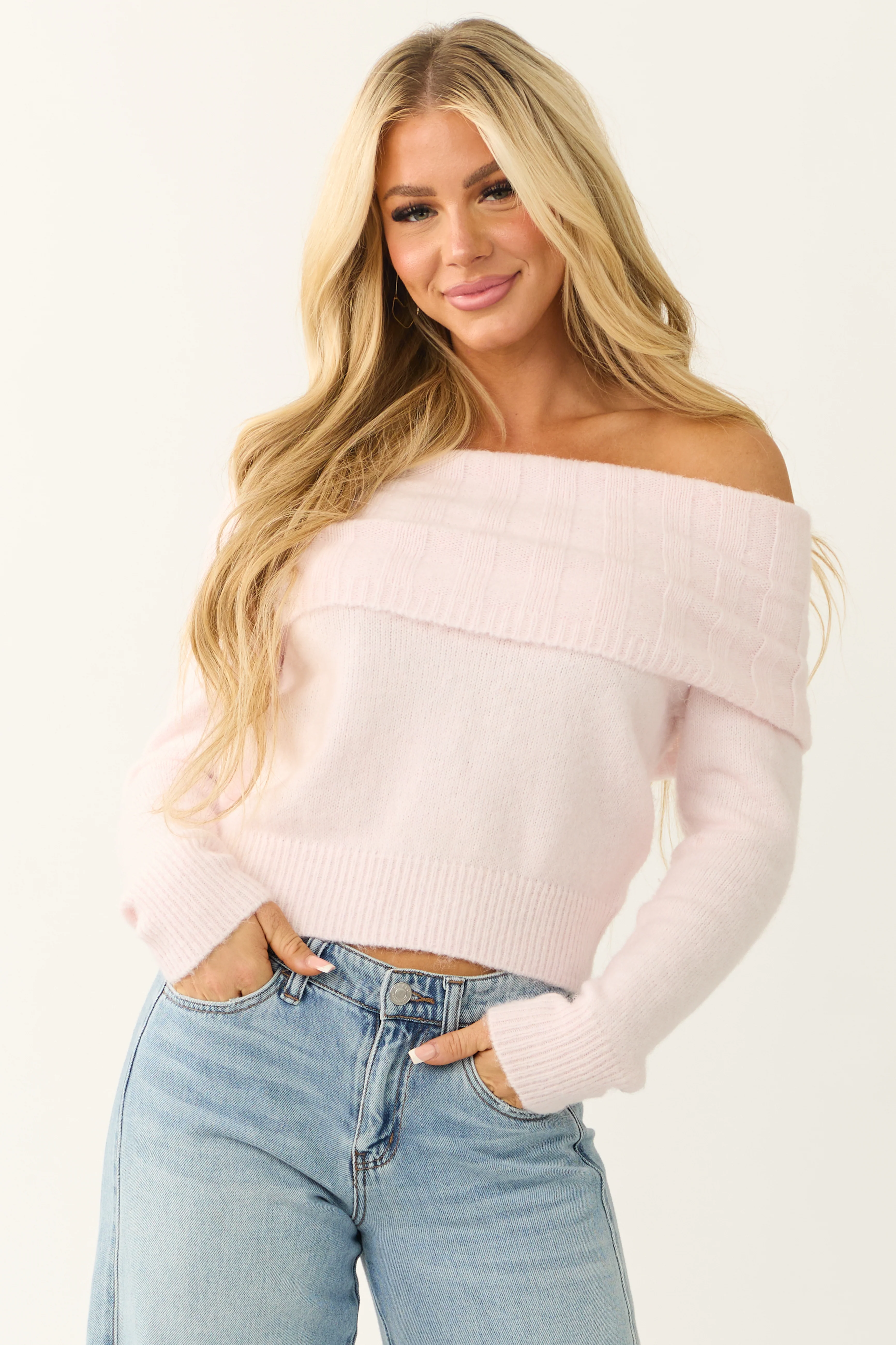 Dusty Blush Soft Off Shoulder Neckline Sweater - LD SALE