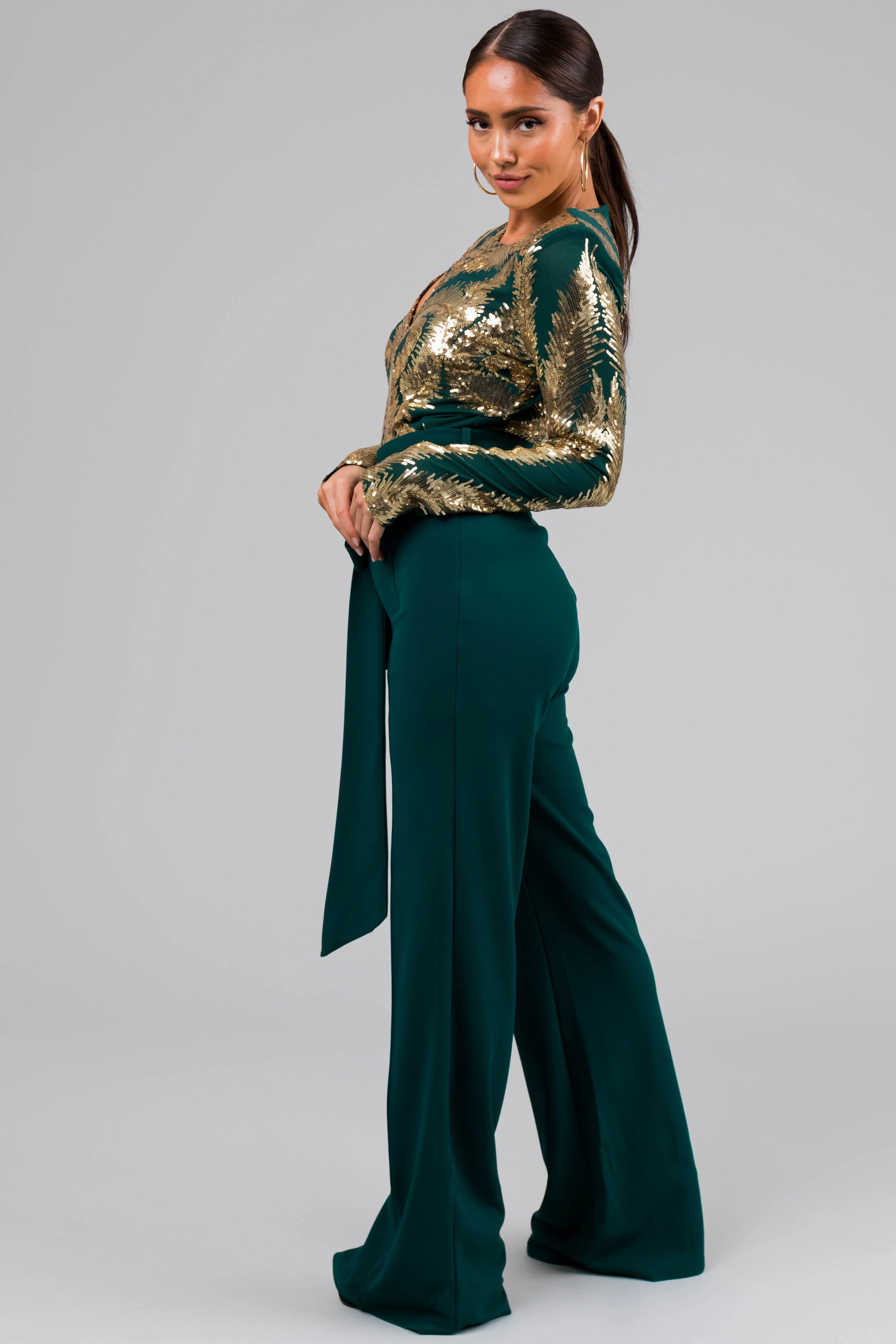 Hunter Green and Gold Sequin Print Jumpsuit - LD SALE