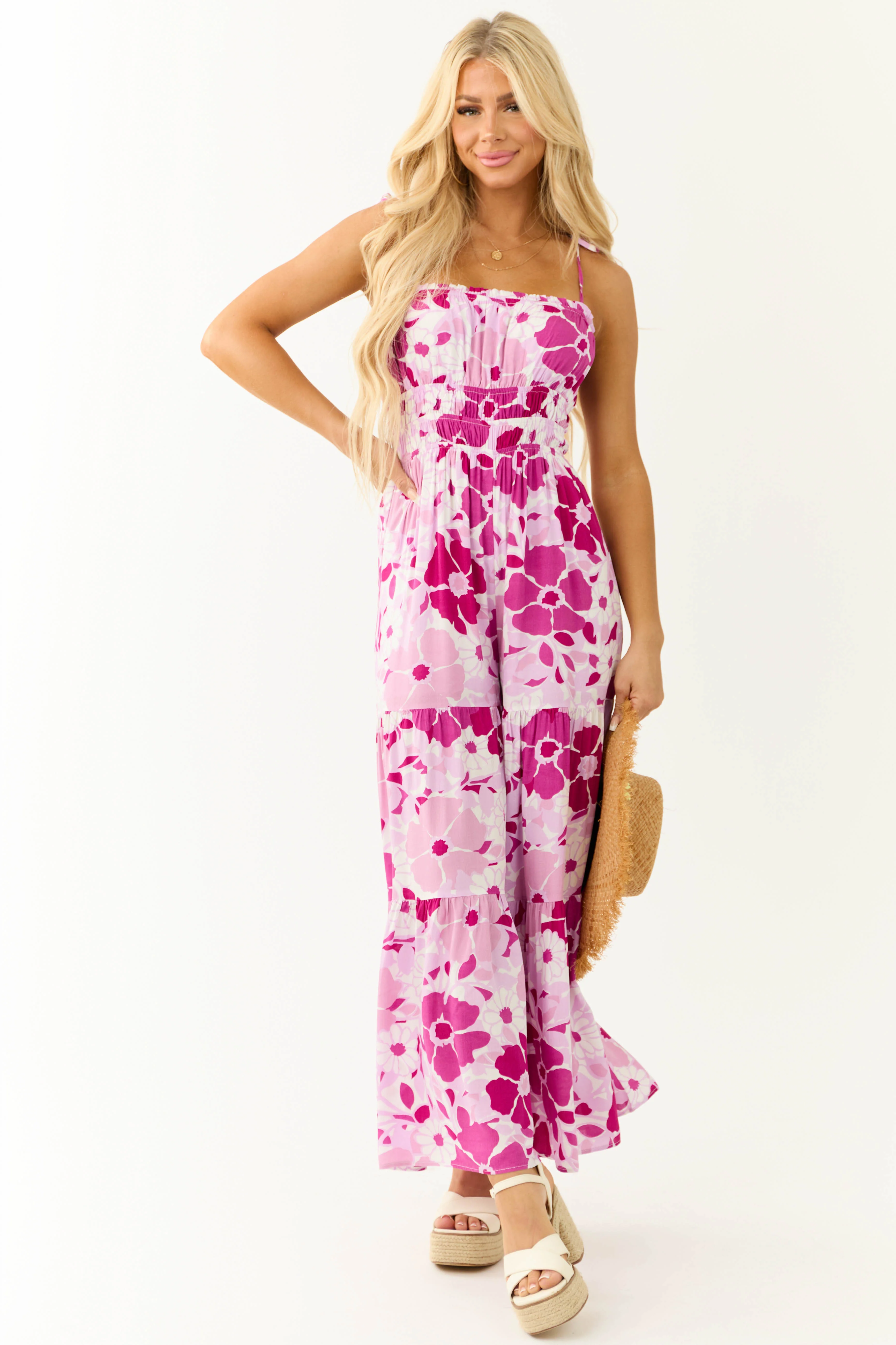 Magenta Floral Print Flowy Jumpsuit - LD SALE