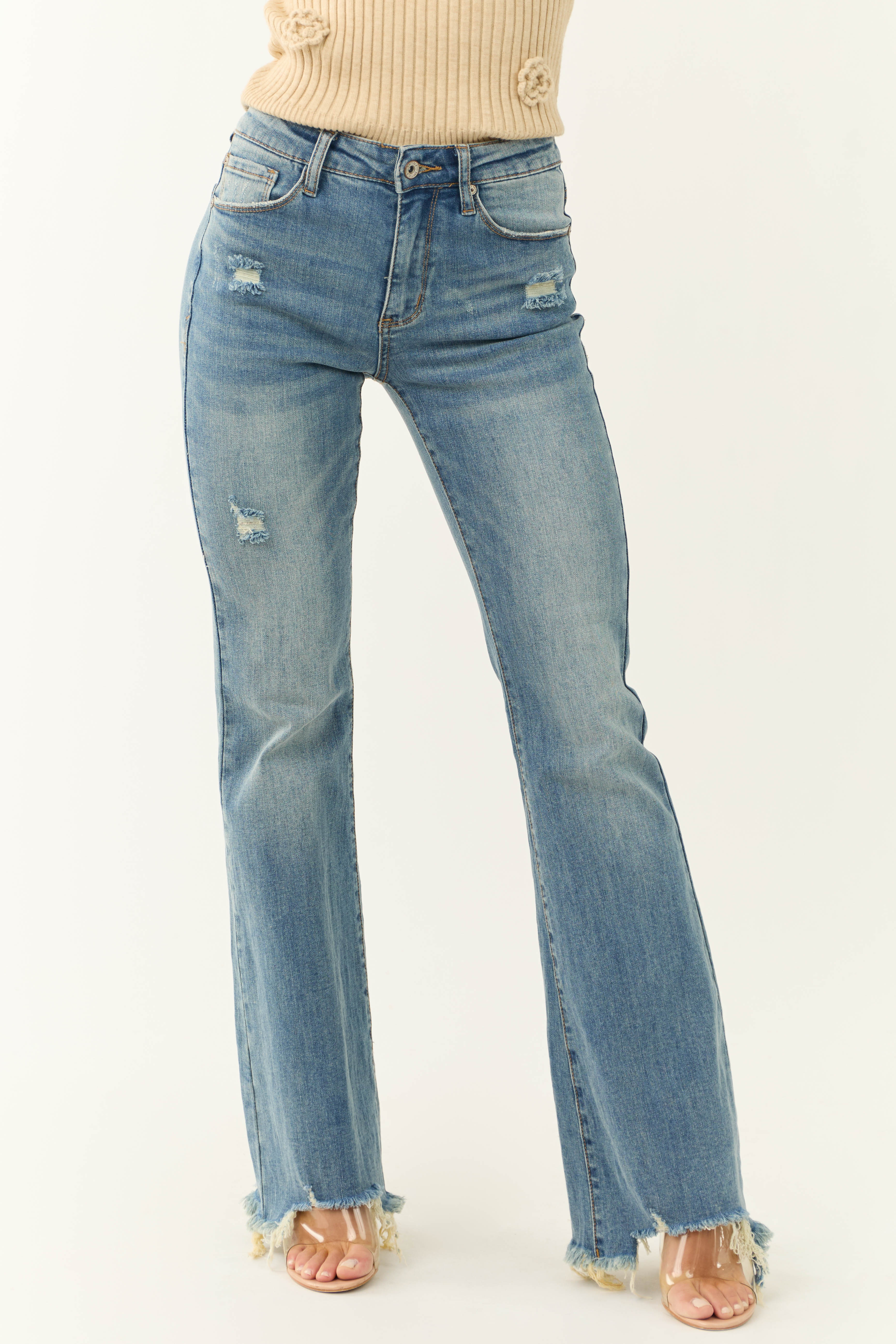 Special A Mid Rise Raw Hem Bootcut Jeans - LD SALE