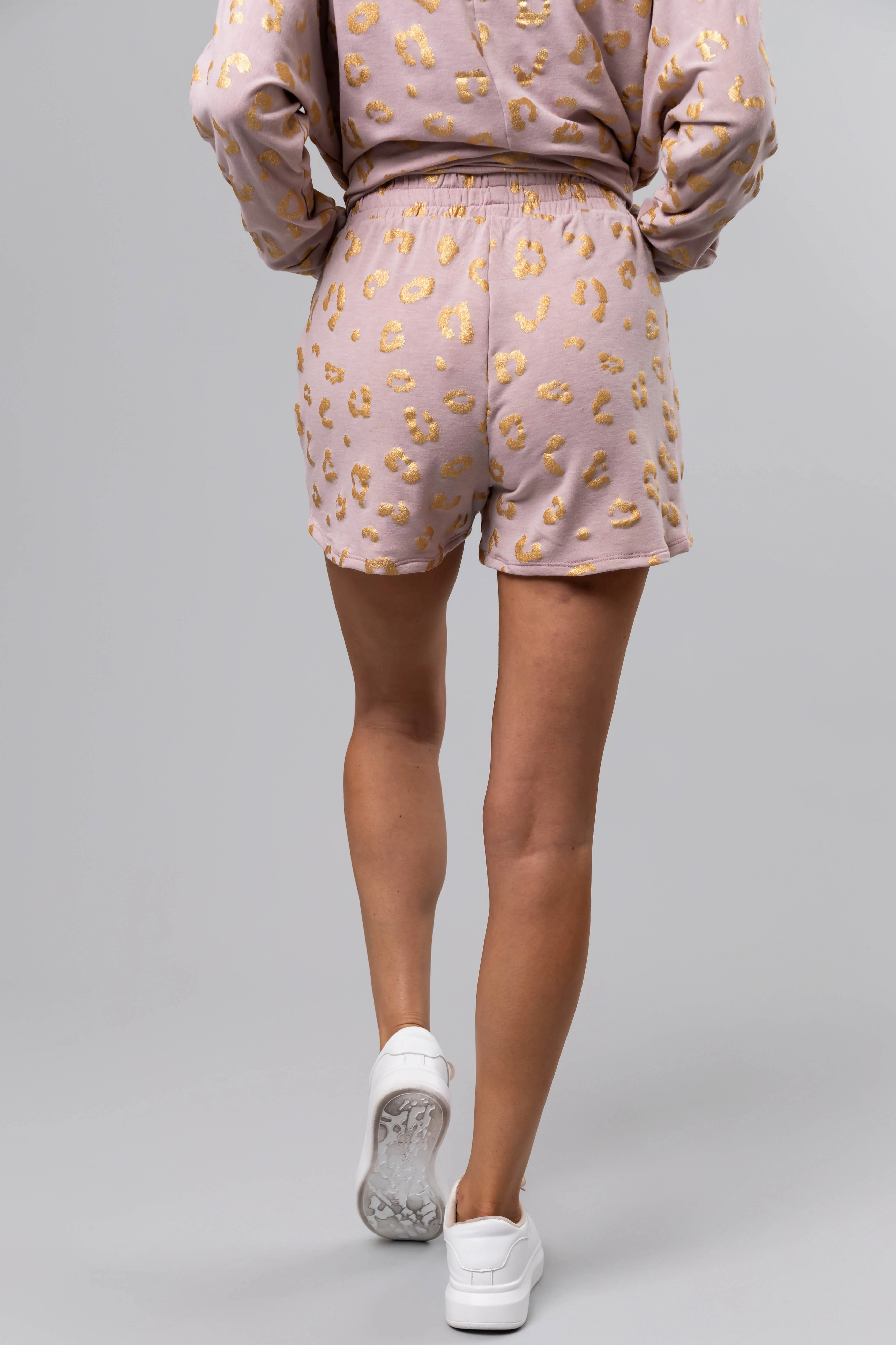 Dusty Blush Leopard Print Smocked Waist Shorts - LD SALE