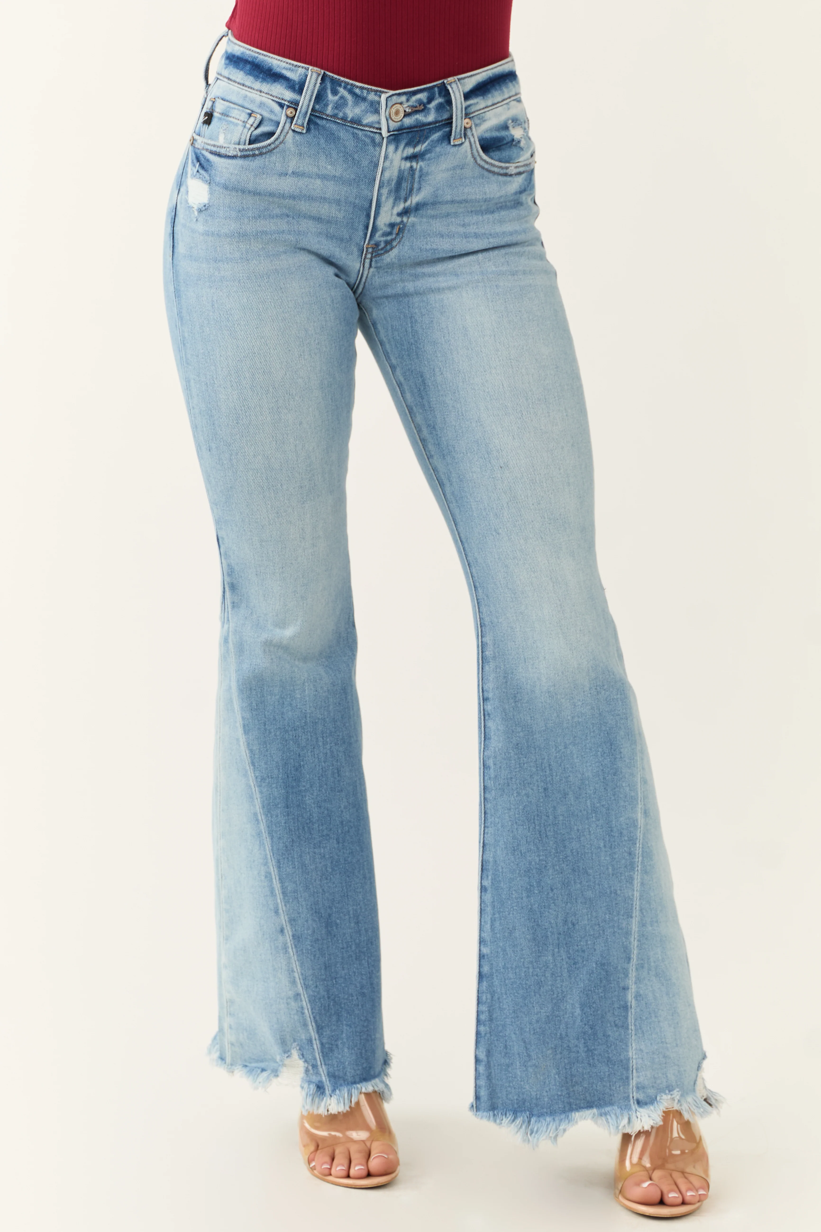 KanCan Medium Light Wash Sharkbite Hem Flare Jeans - LD SALE