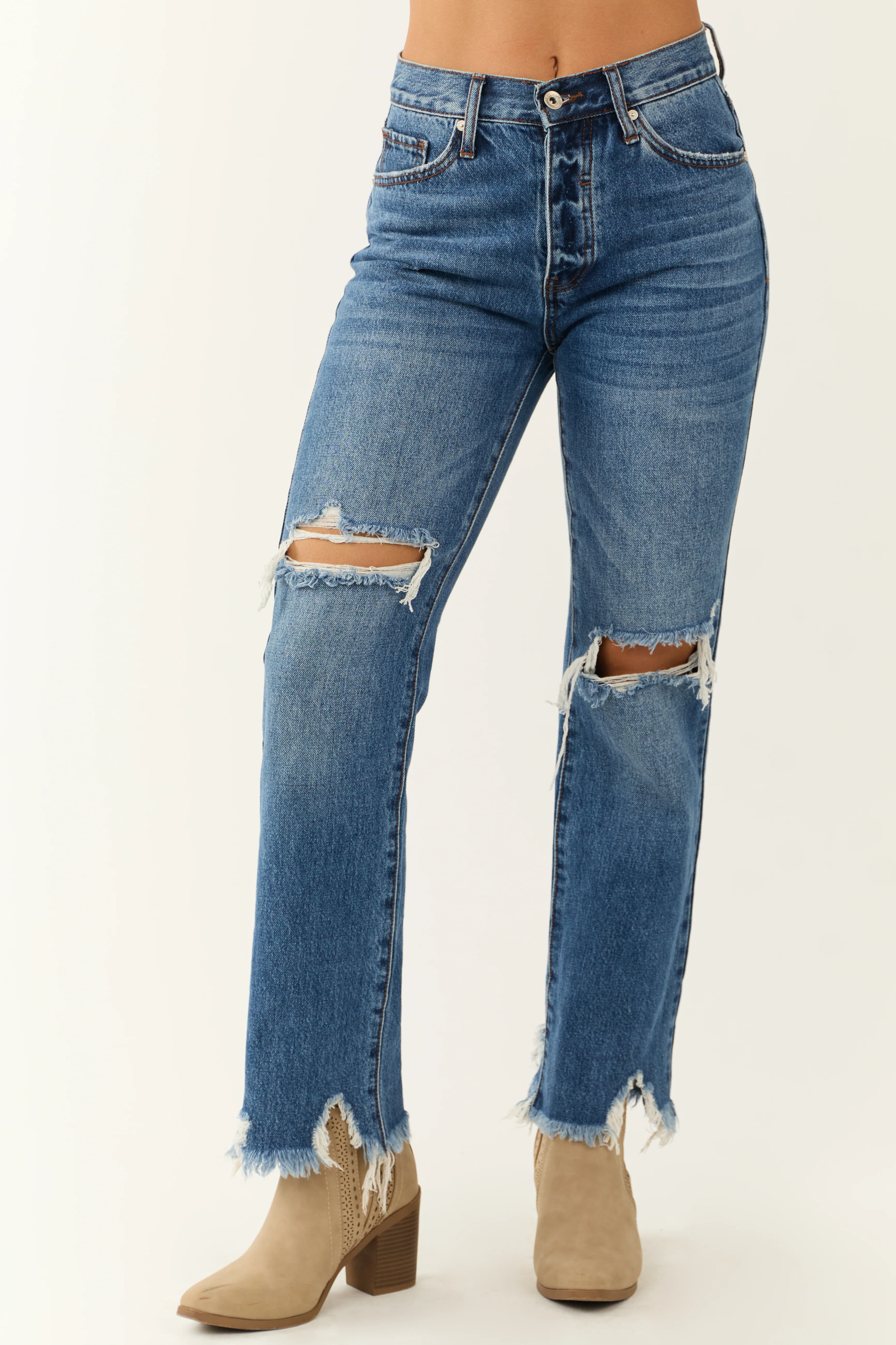 Special A Medium Washed Shark Bite Hem Distressed Jeans - LD SALE