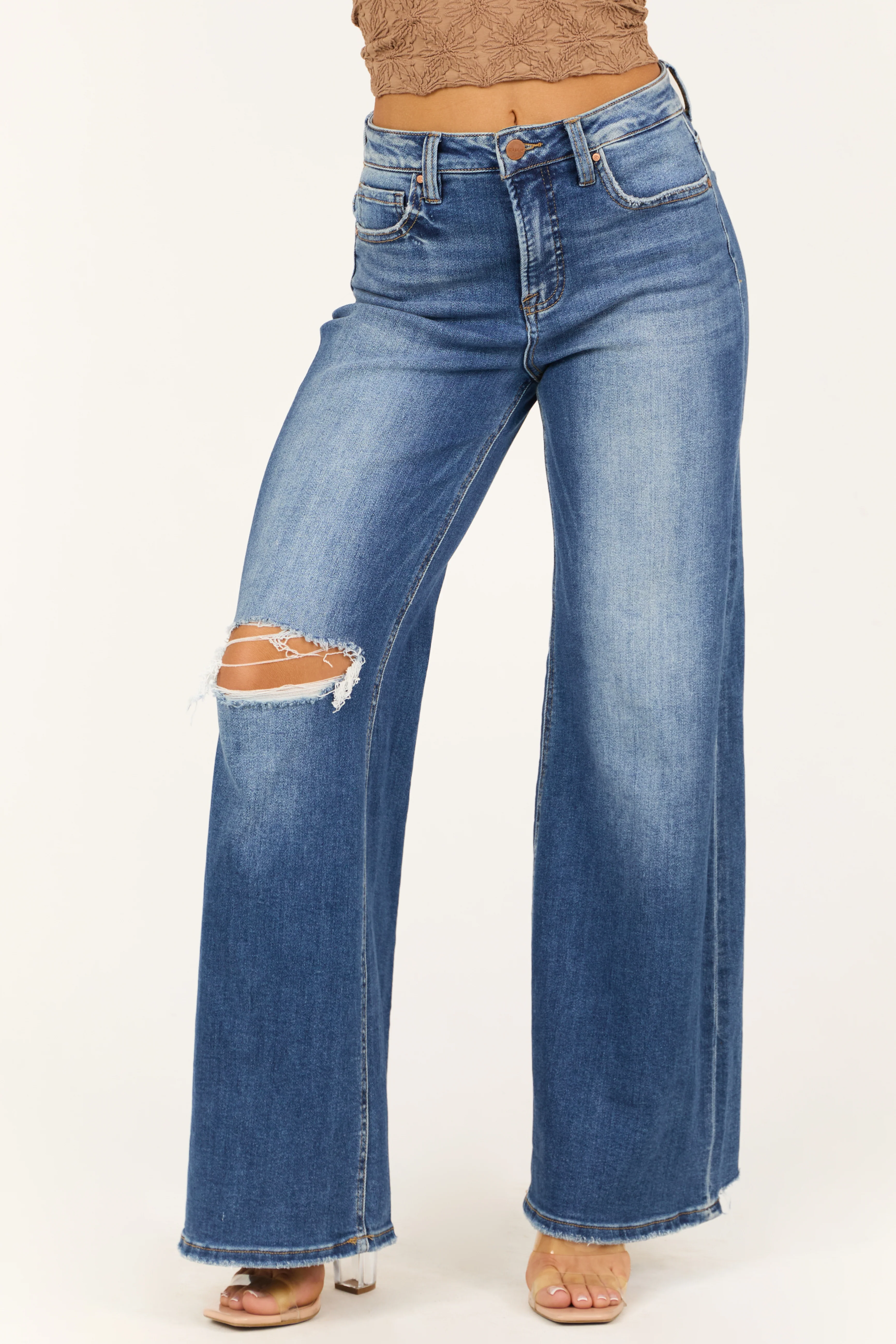 Risen Dark Wash Tummy Control Distressed Jeans - LD SALE