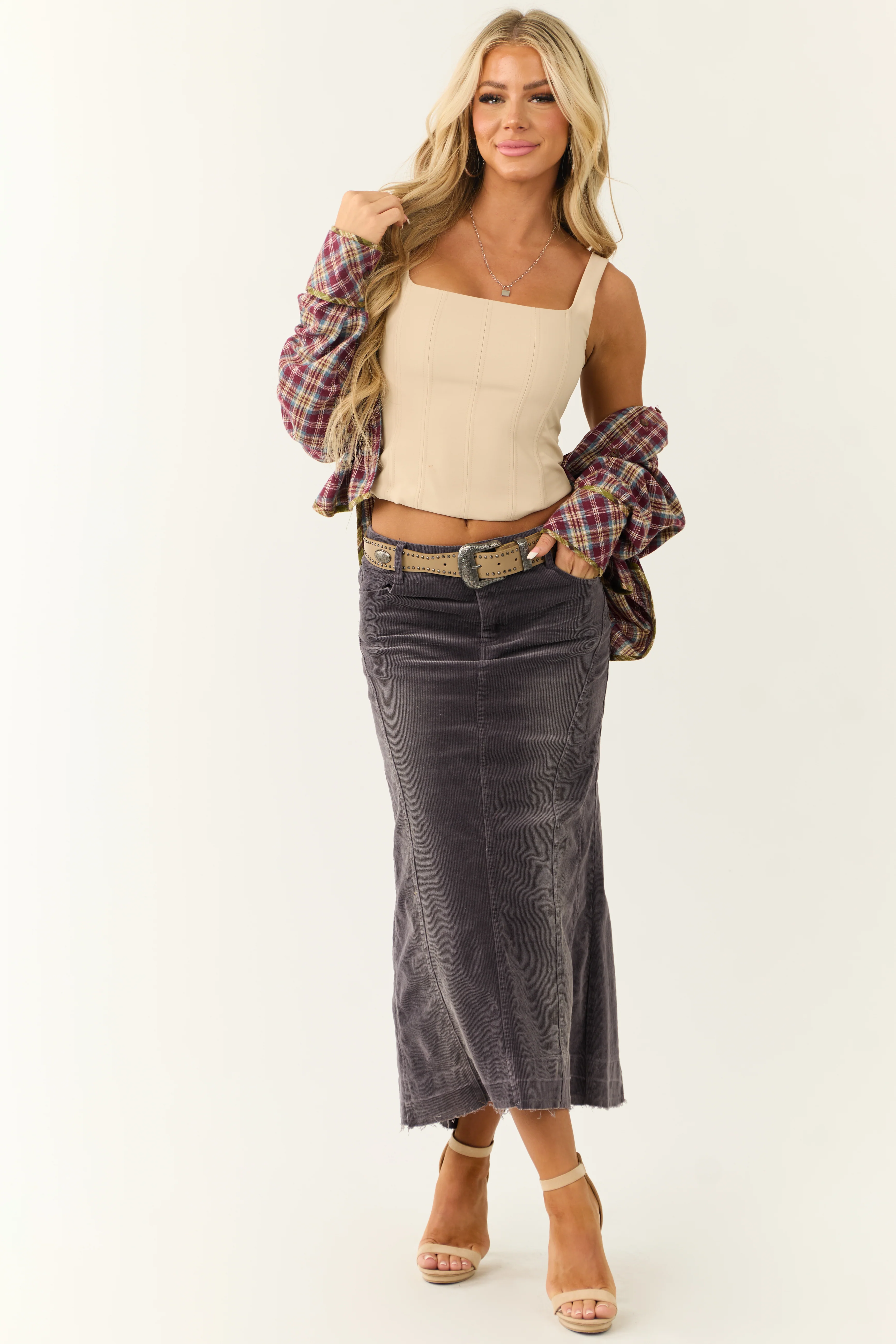 Quartz Corduroy Textured High Low Maxi Skirt - LD SALE