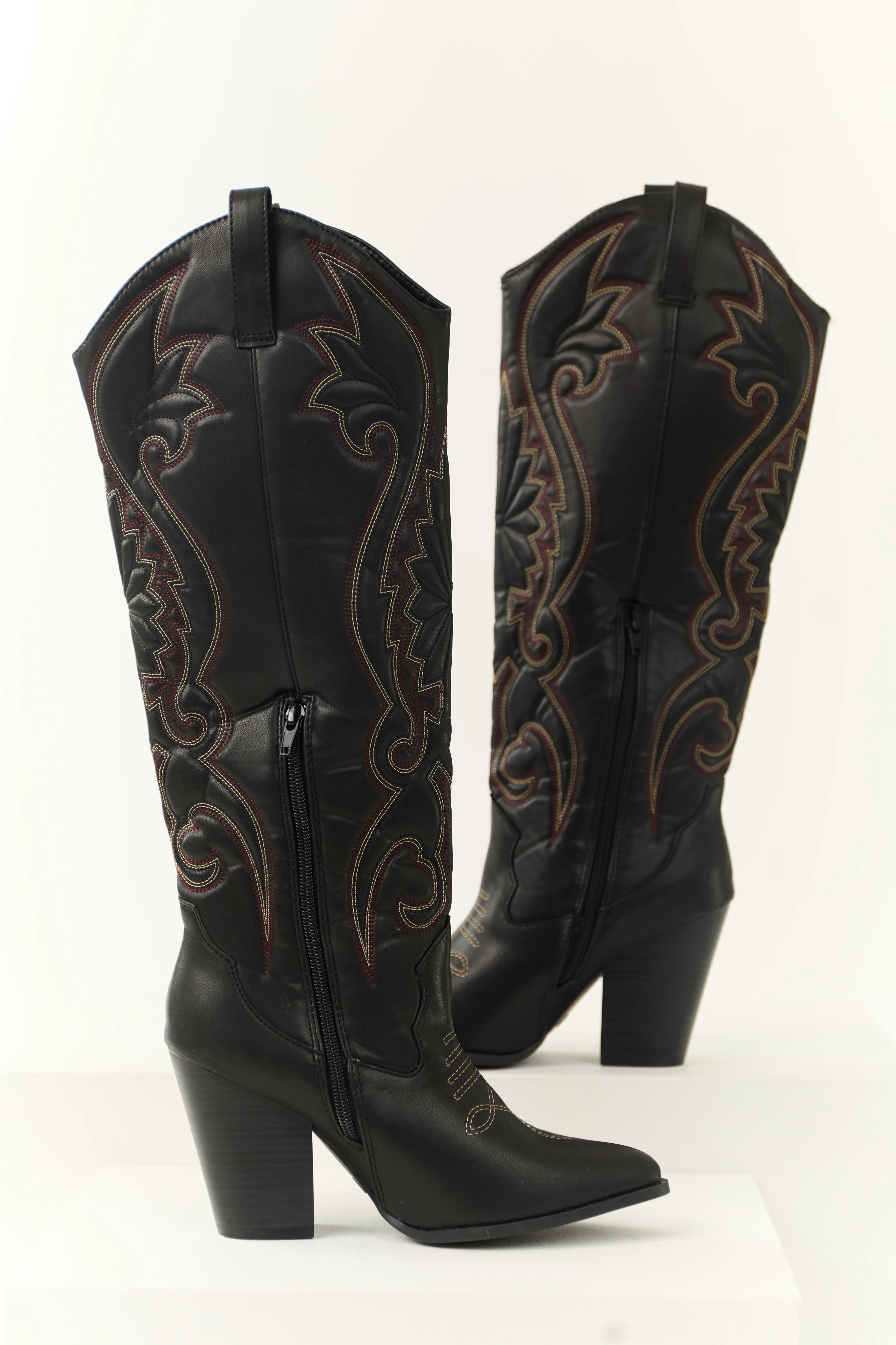 Black Knee High Embroidered Western Boots - LD SALE