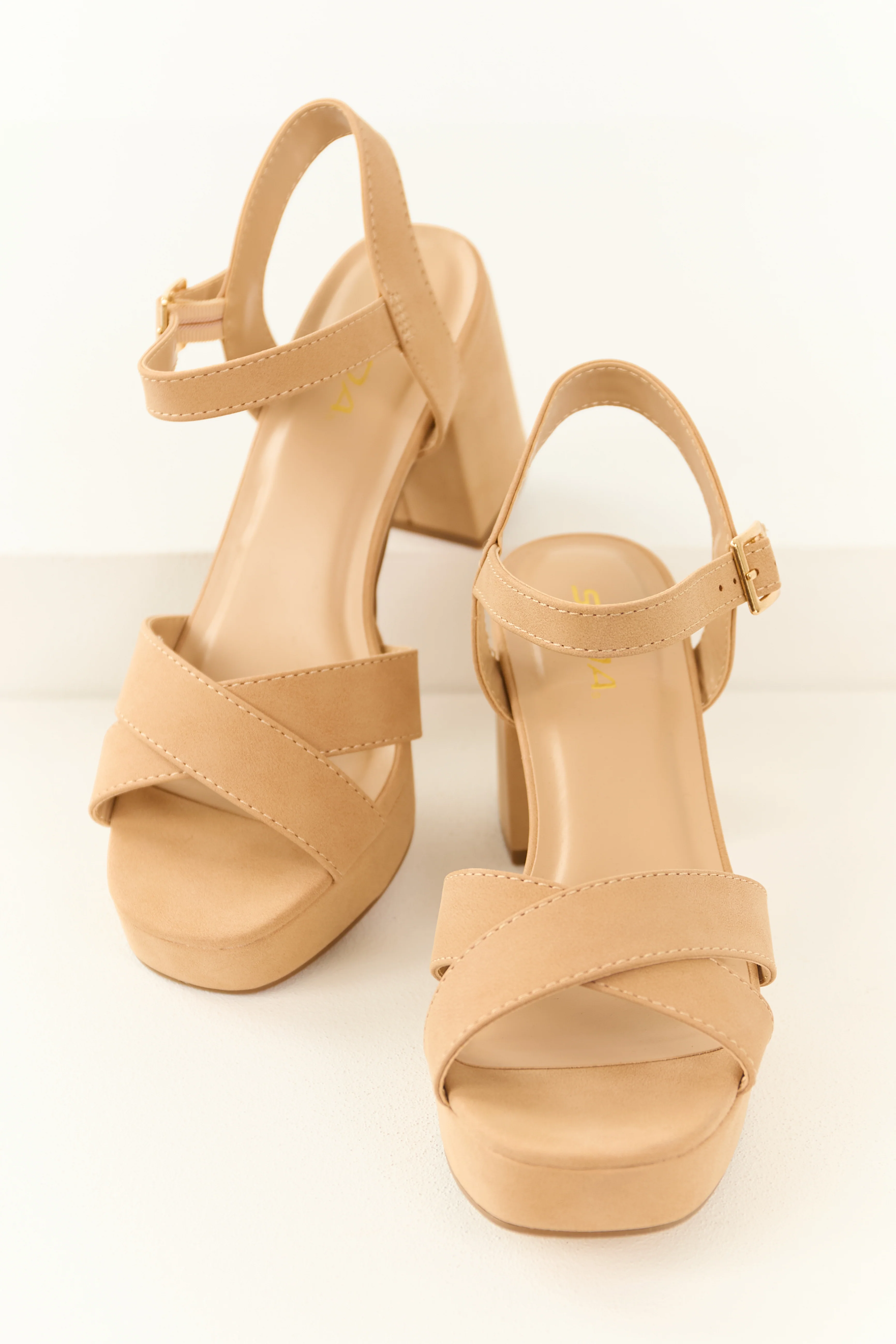 Nude Criss Cross Strap Platform Heels - LD SALE