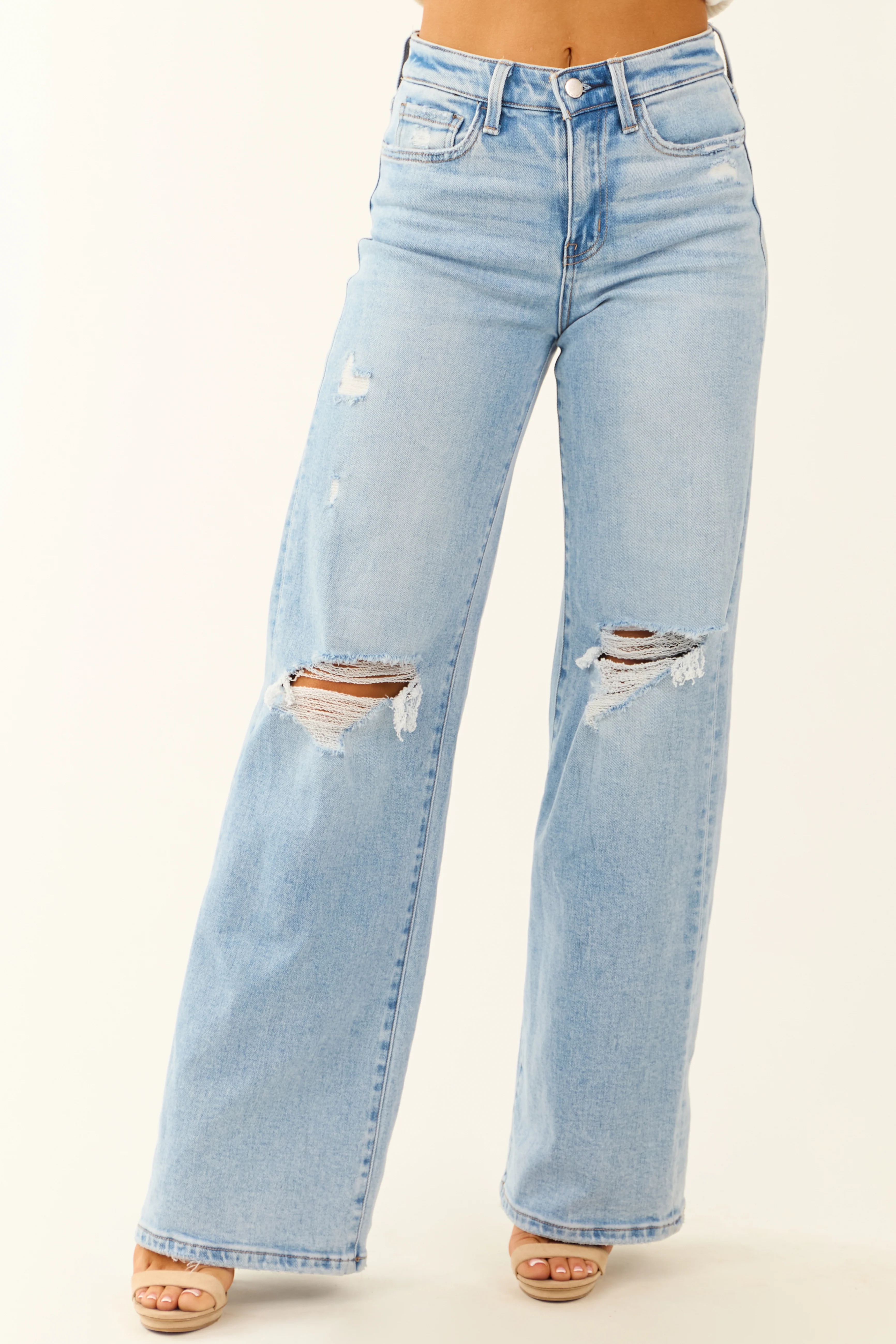 Flying Monkey Distressed Knee Stretchy Wide Leg Jeans - LD SALE