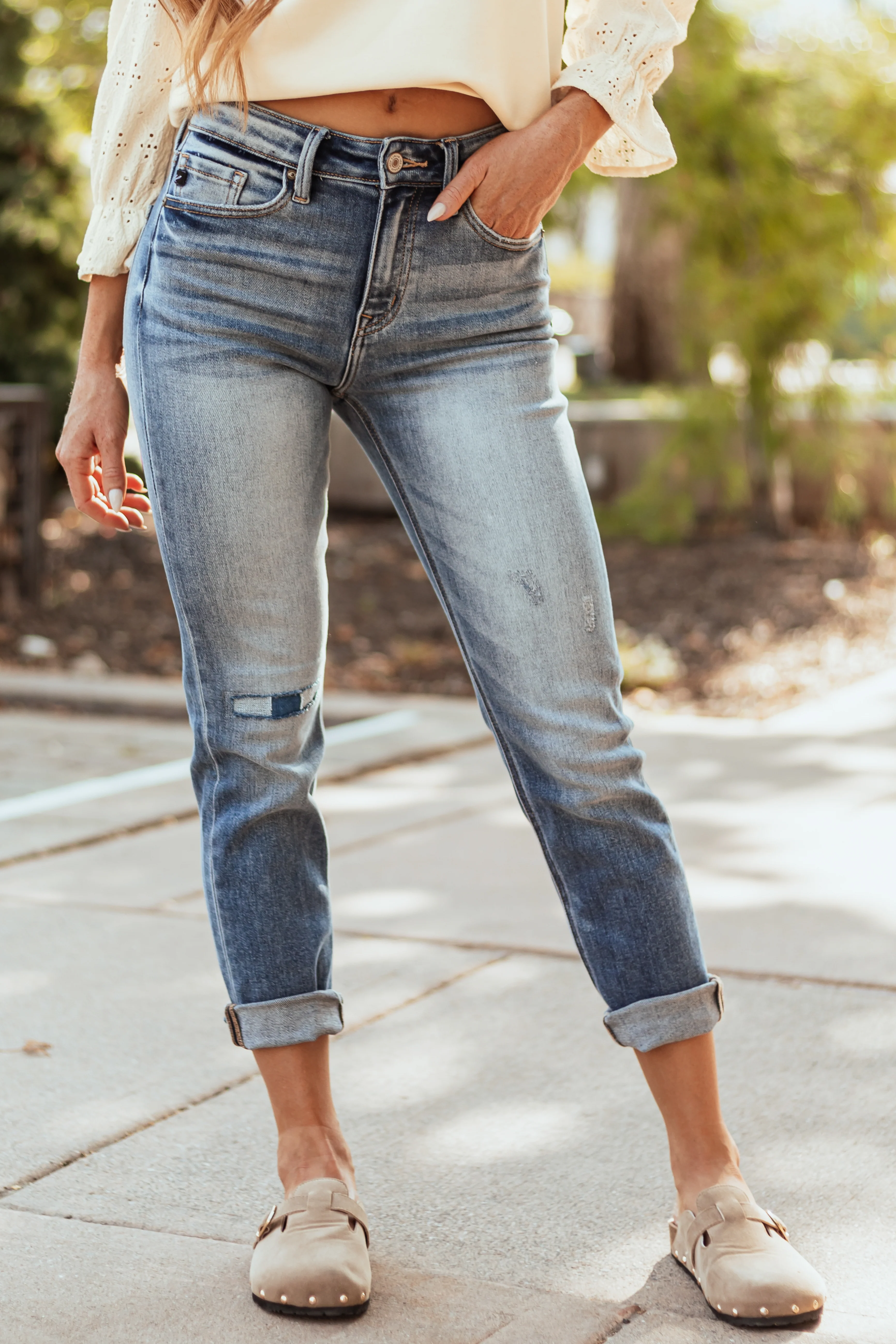 KanCan Medium Wash Cuffed Slim Straight Jeans - LD SALE