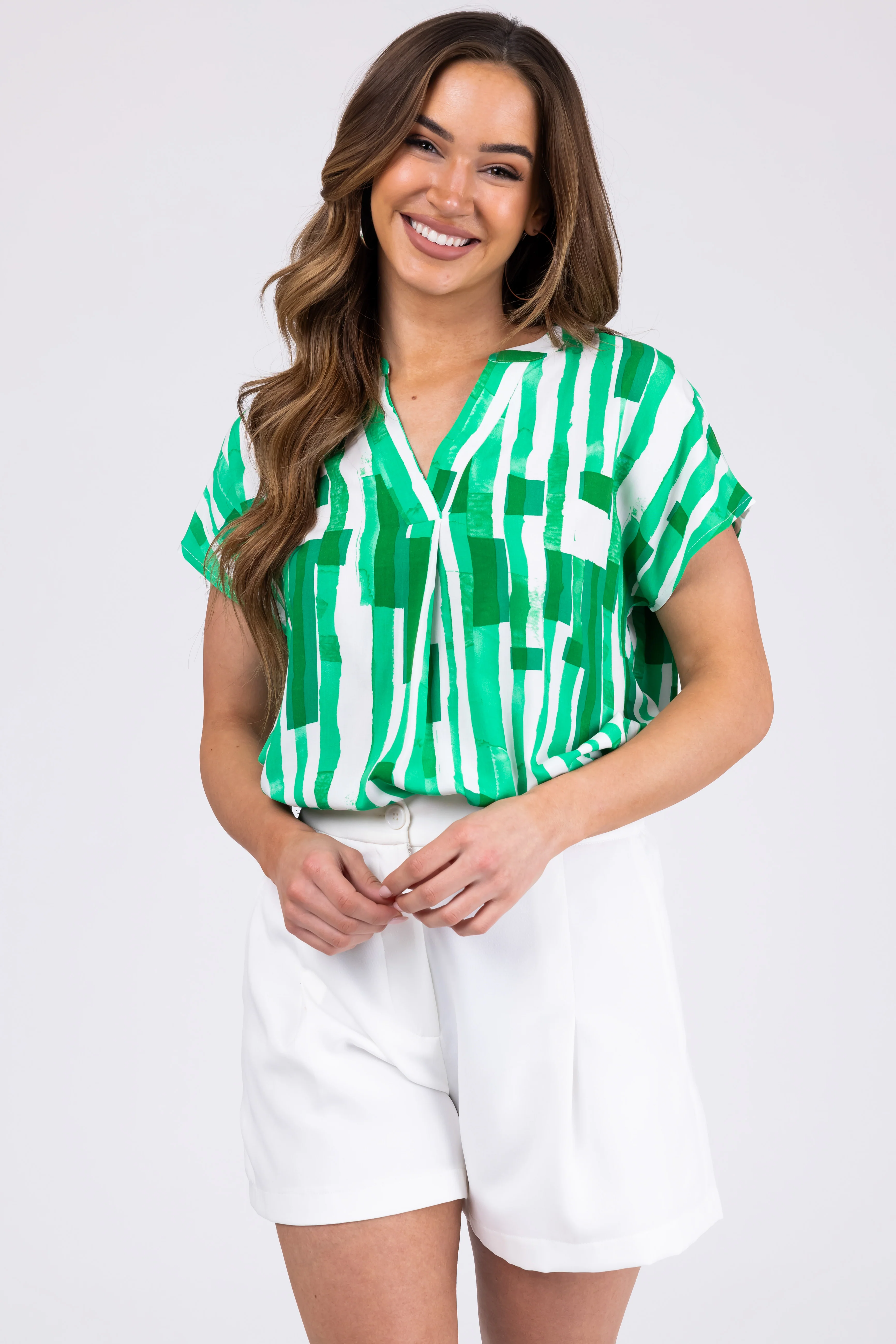 Kelly Green Abstract Print Short Sleeve Top - LD SALE