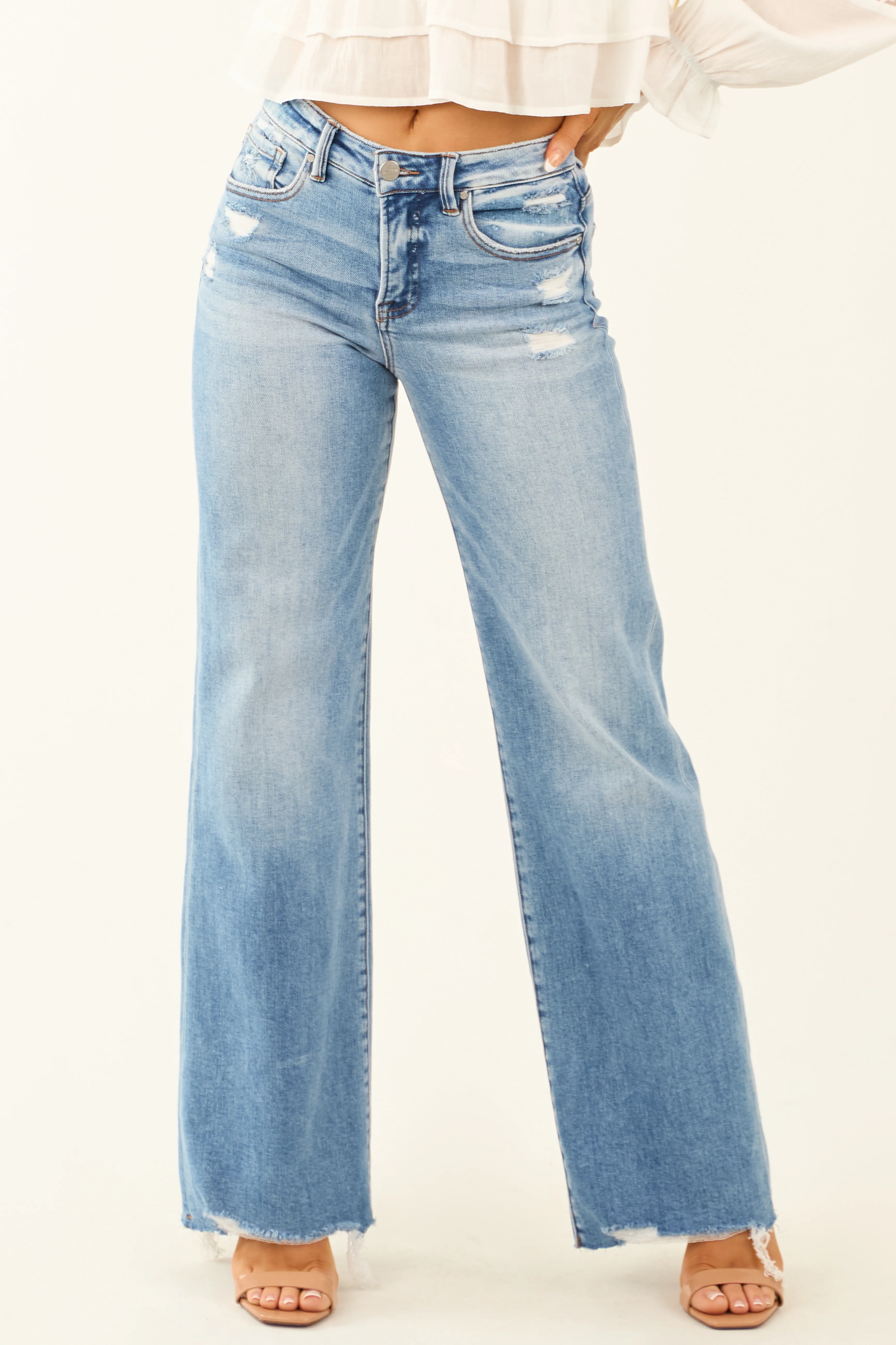 Risen Mid Rise Distressed Tummy Control Jeans - LD SALE