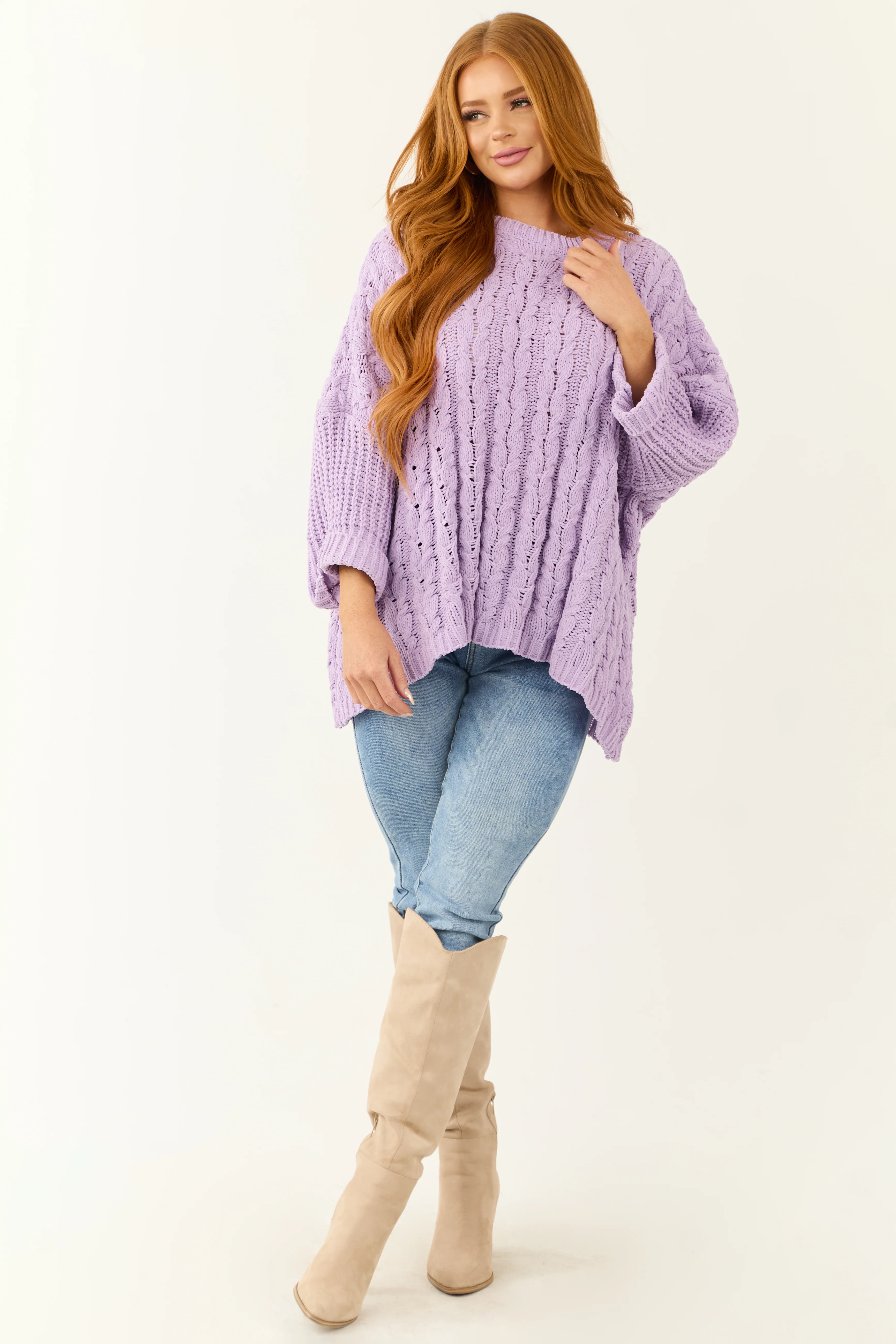 Lilac Oversized Chenille Cable Knit Sweater - LD SALE