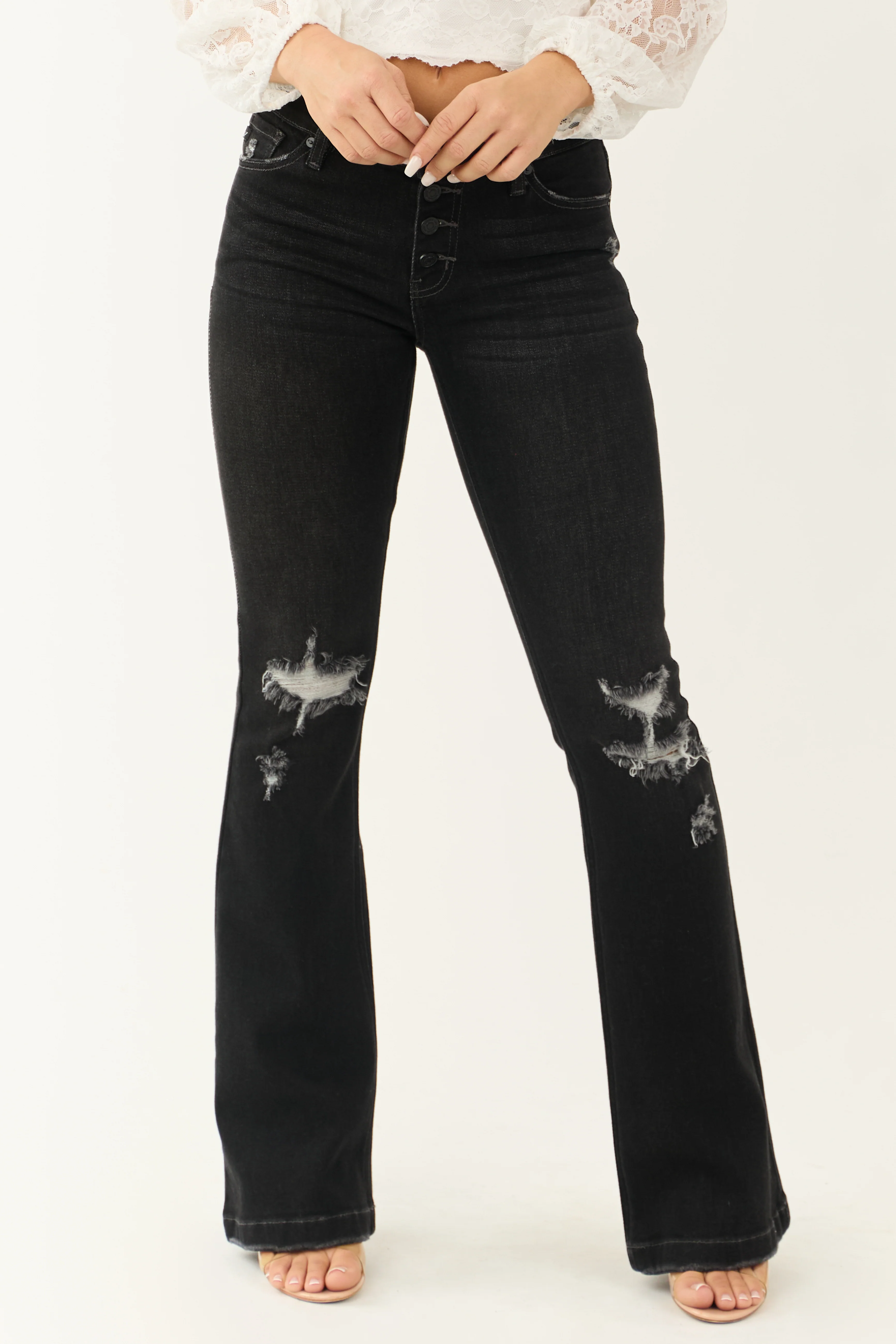 KanCan Charcoal Mid Rise Distressed Flare Jeans - LD SALE