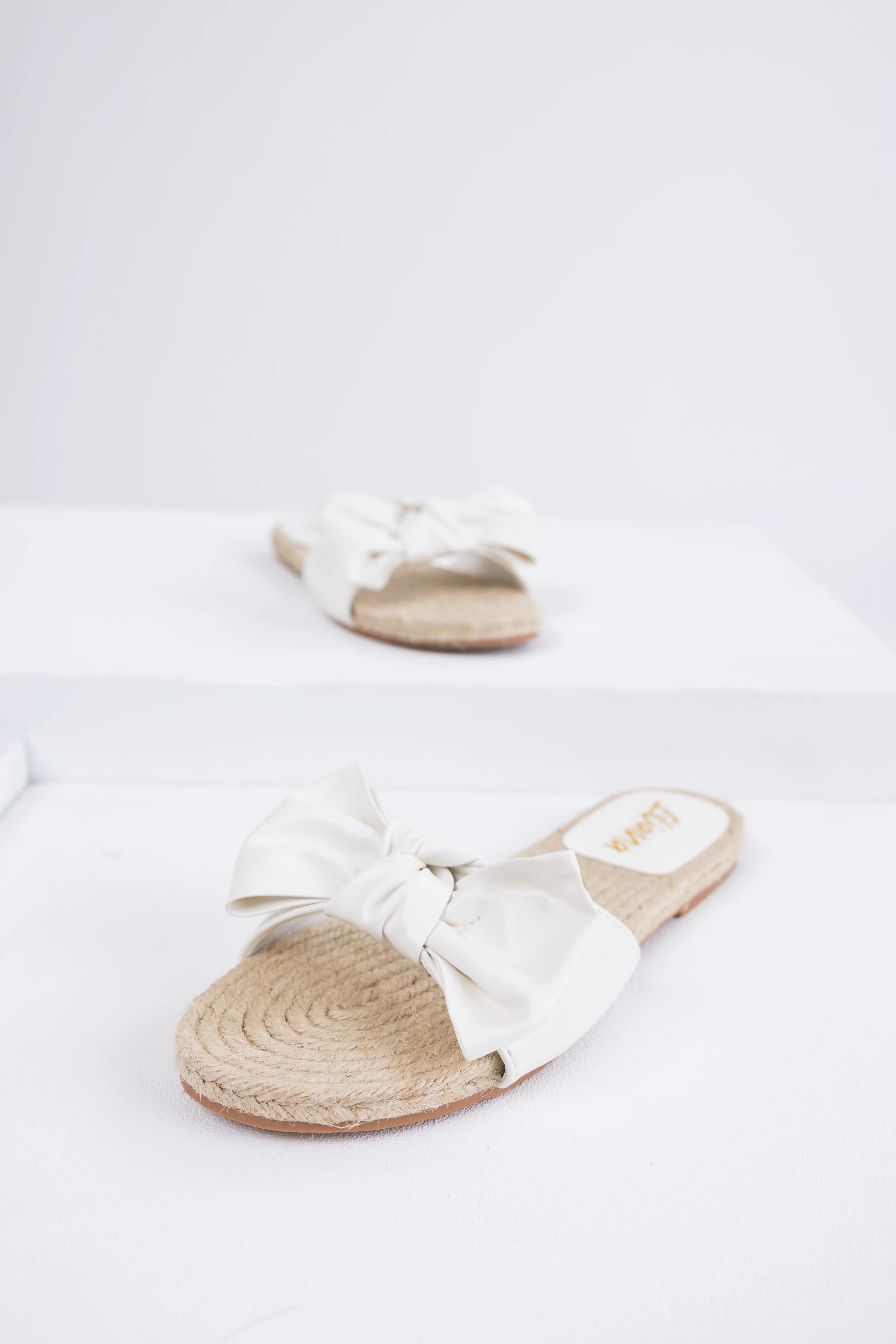 White Bow Strap Flat Espadrille Sandals - LD SALE