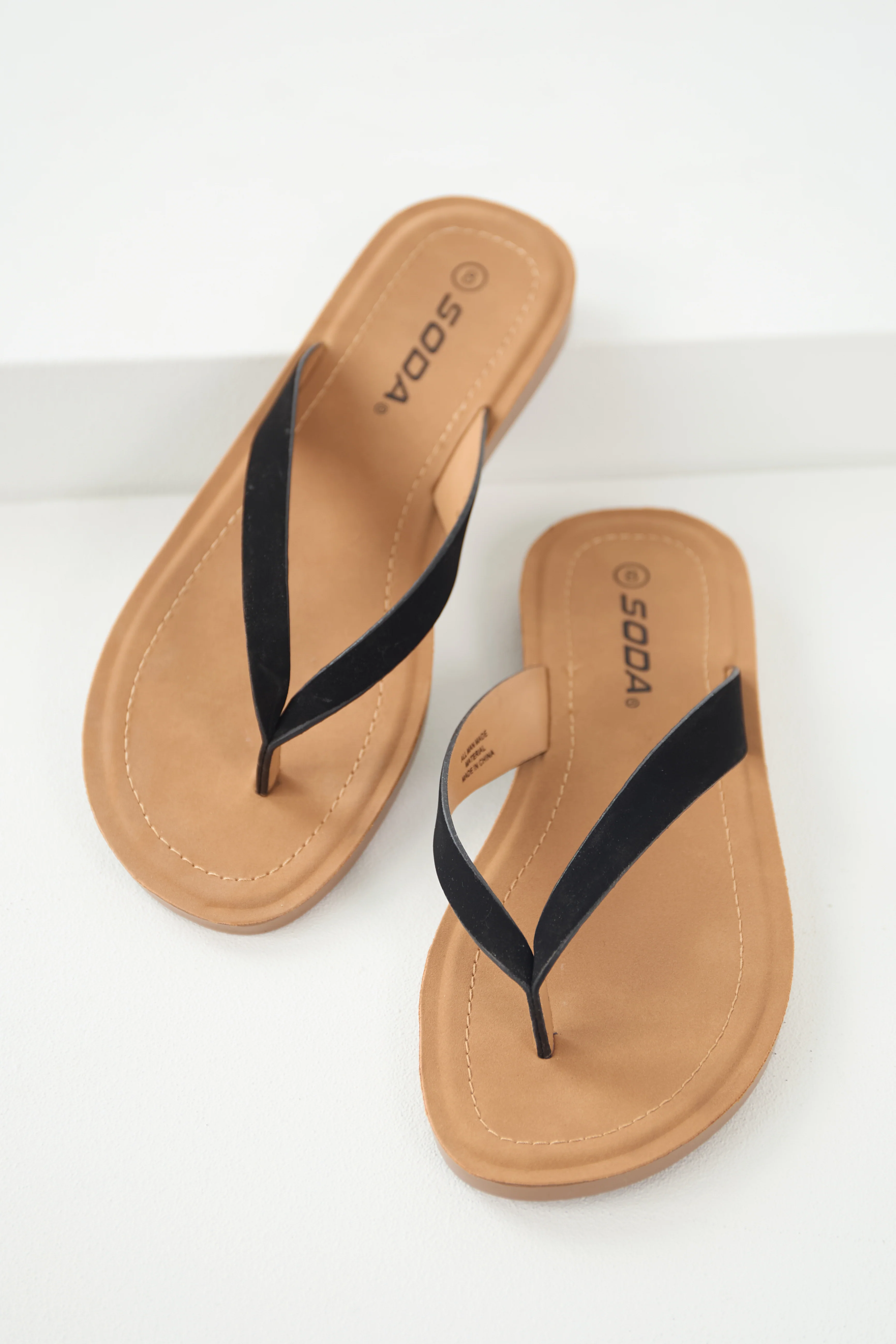 Brown Sugar Thong Sandal with Black Strap - LD SALE