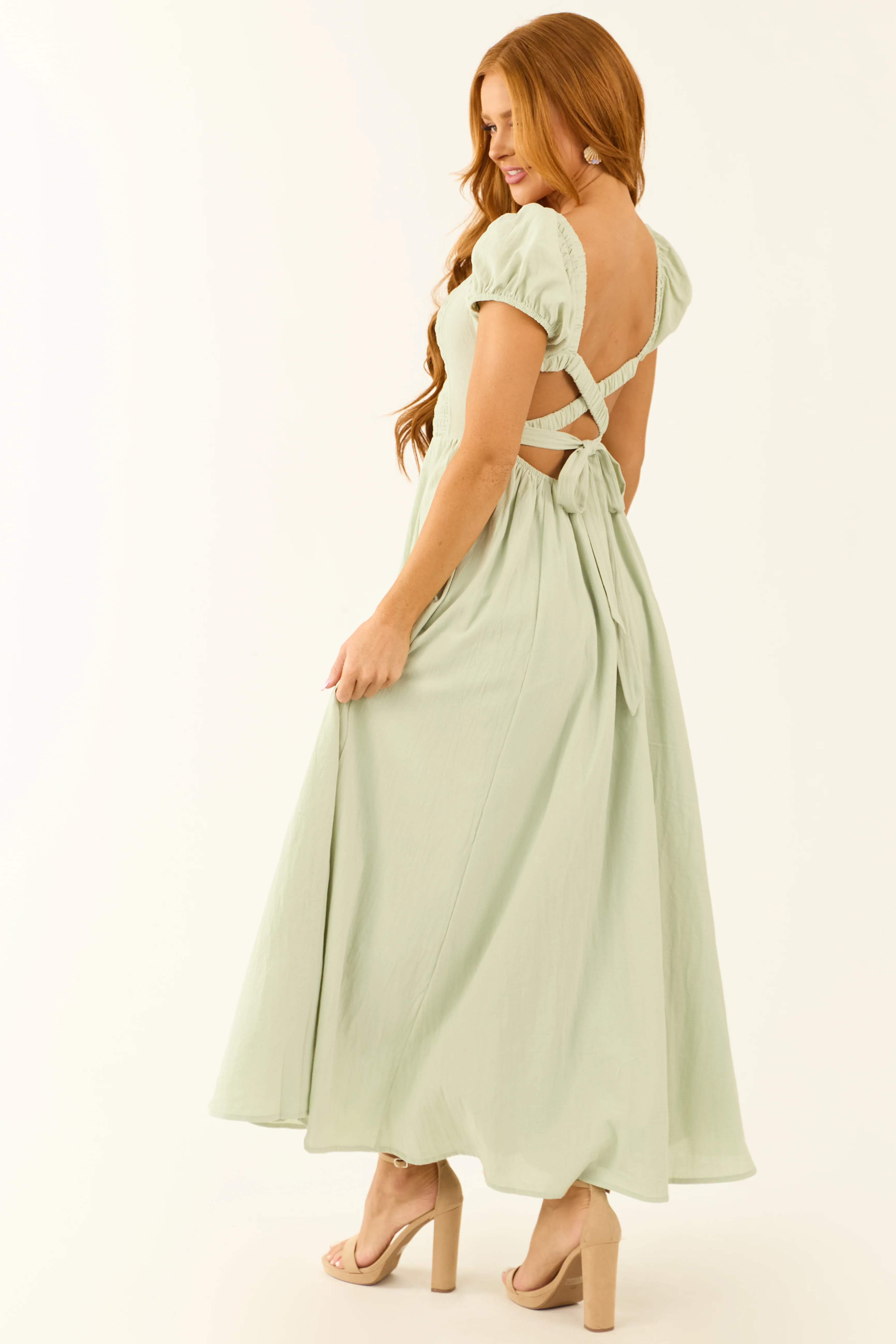 Seafoam Square Neck Criss Cross Back Maxi Dress - LD SALE