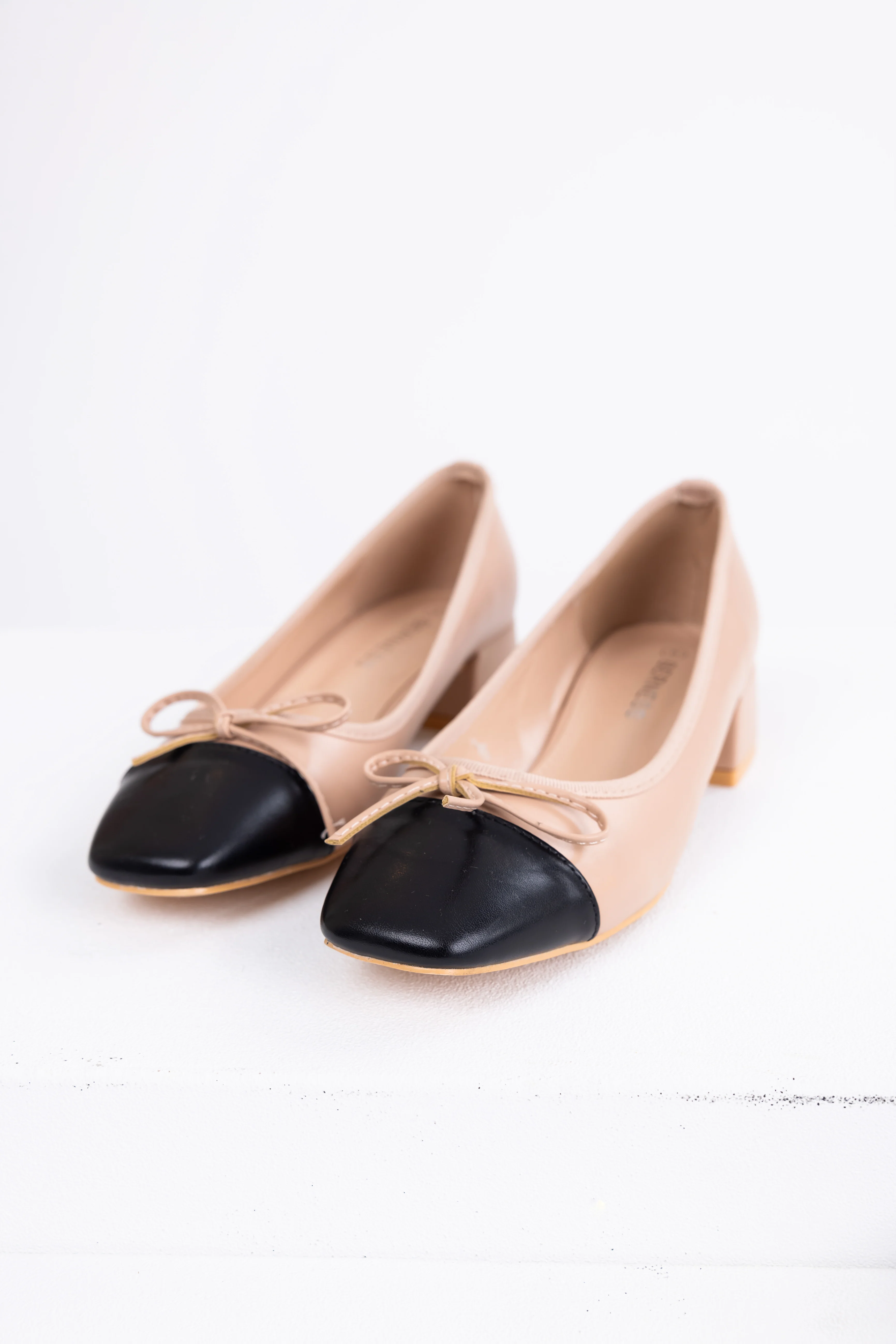 Nude Contrast Toe Low Heel Ballerina Shoes - LD SALE