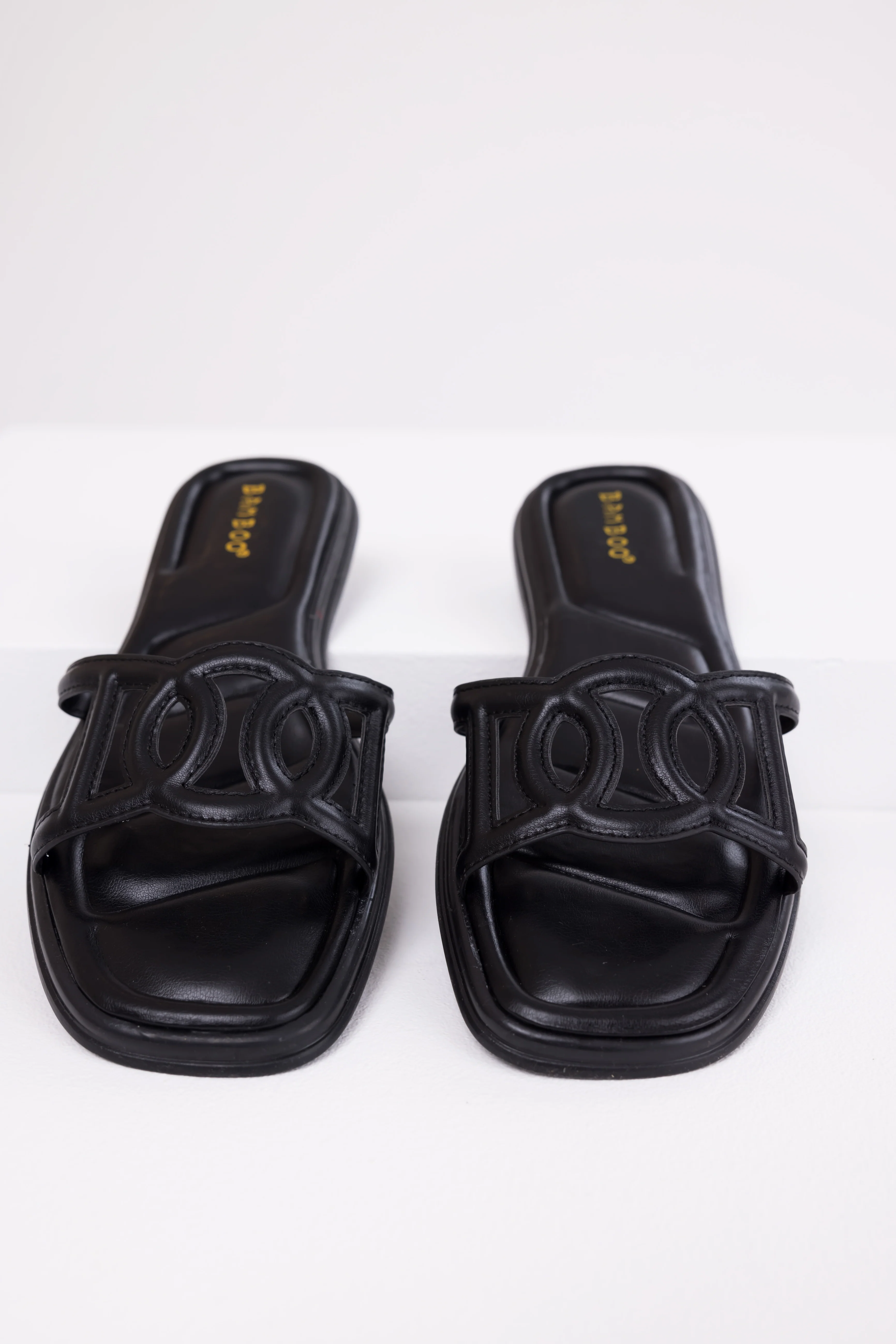 Black Open Square Toe Flat Sandals - LD SALE