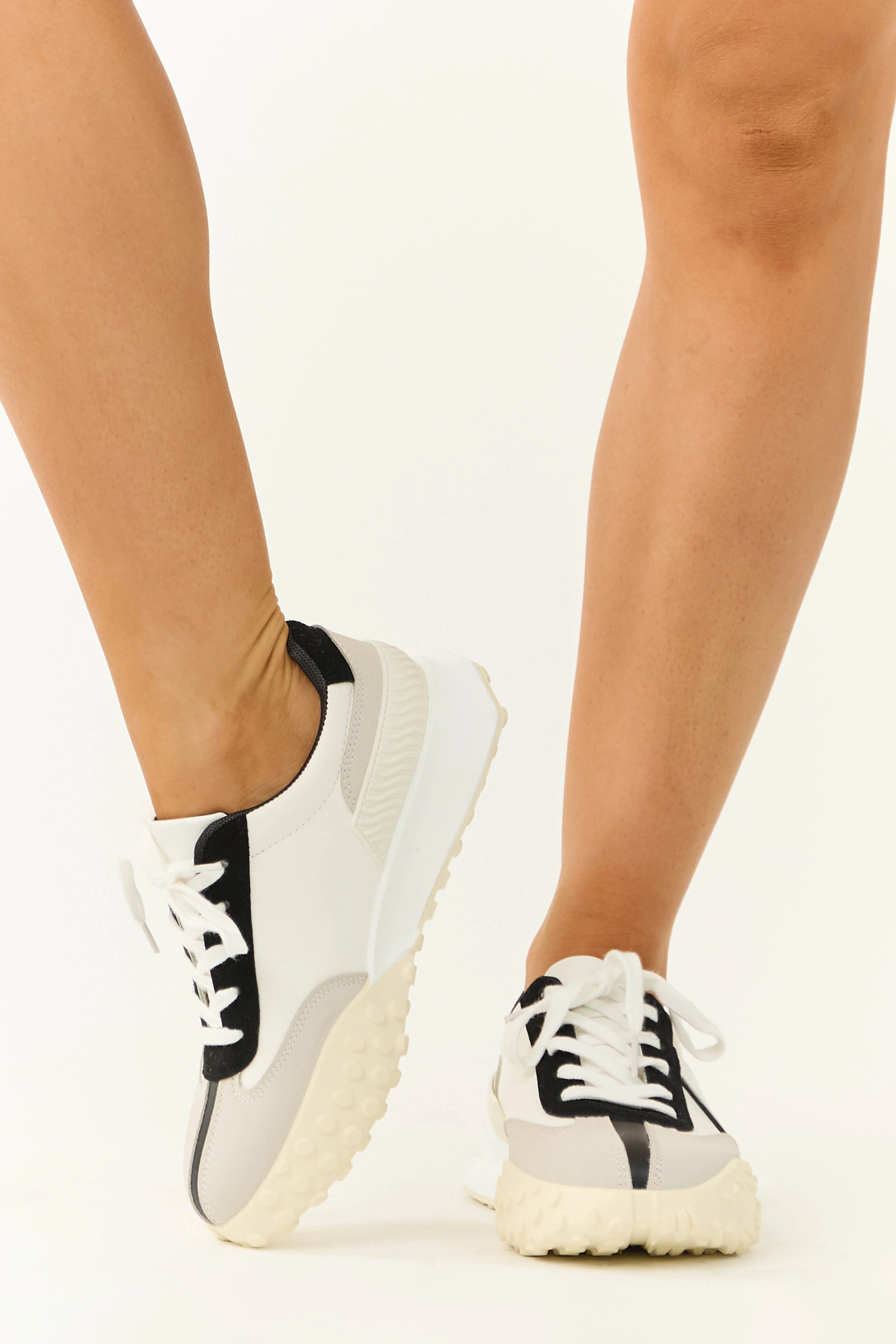 Off White and Black Lace Up Fashion Sneakers - LD SALE