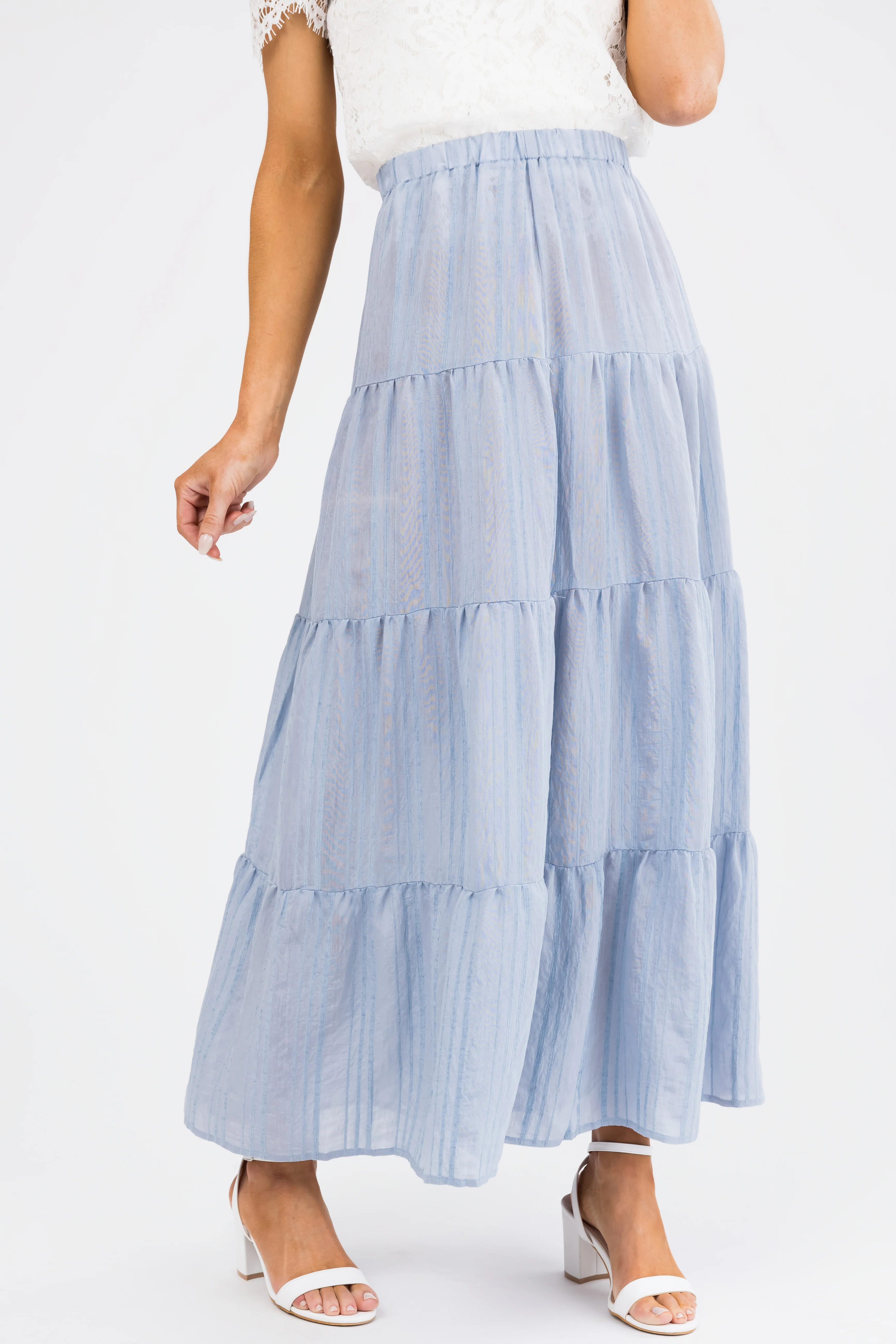 Powder Blue Textured Tiered Maxi Skirt - LD SALE