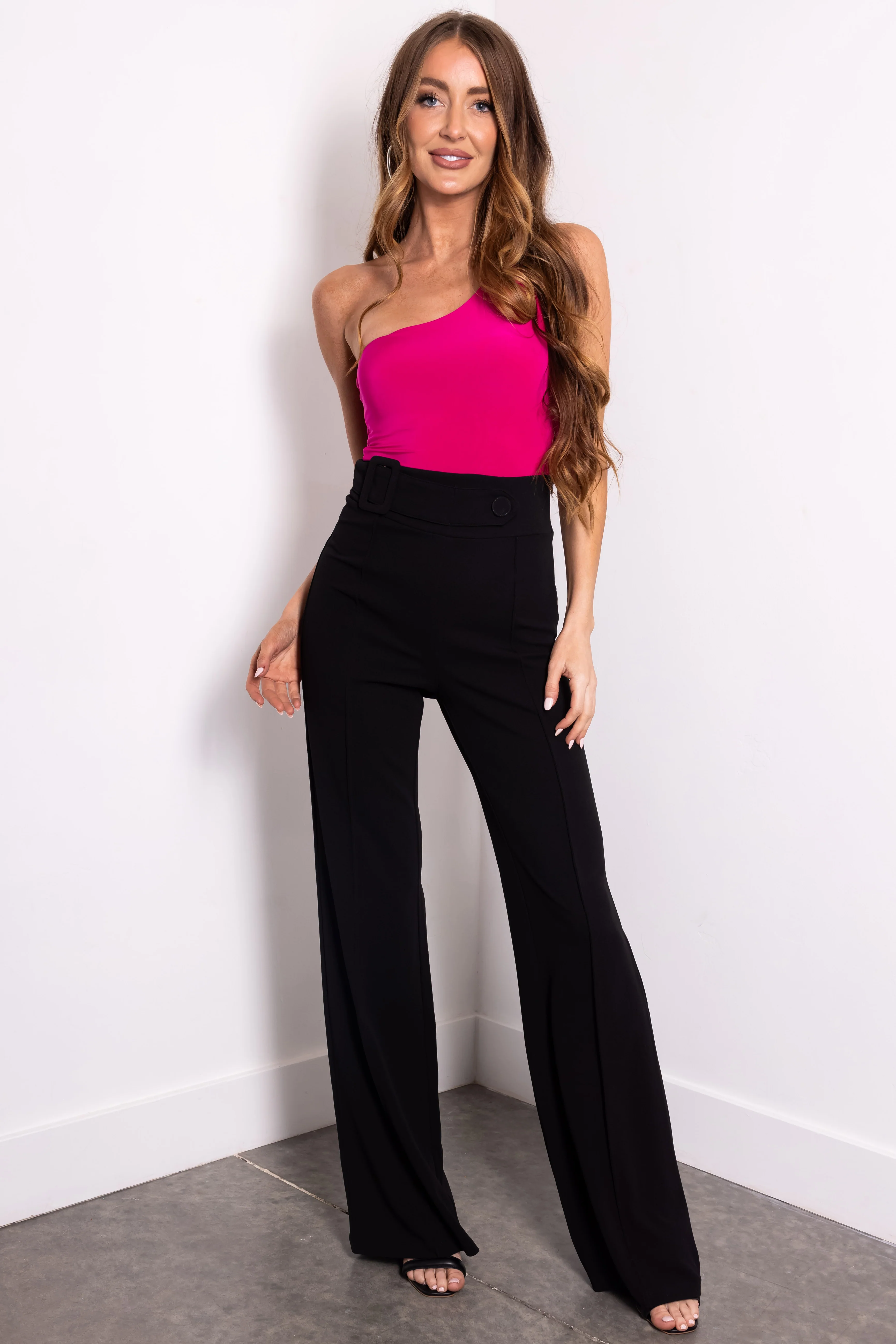 Black Belted High Waist Pleated Pants - LD SALE