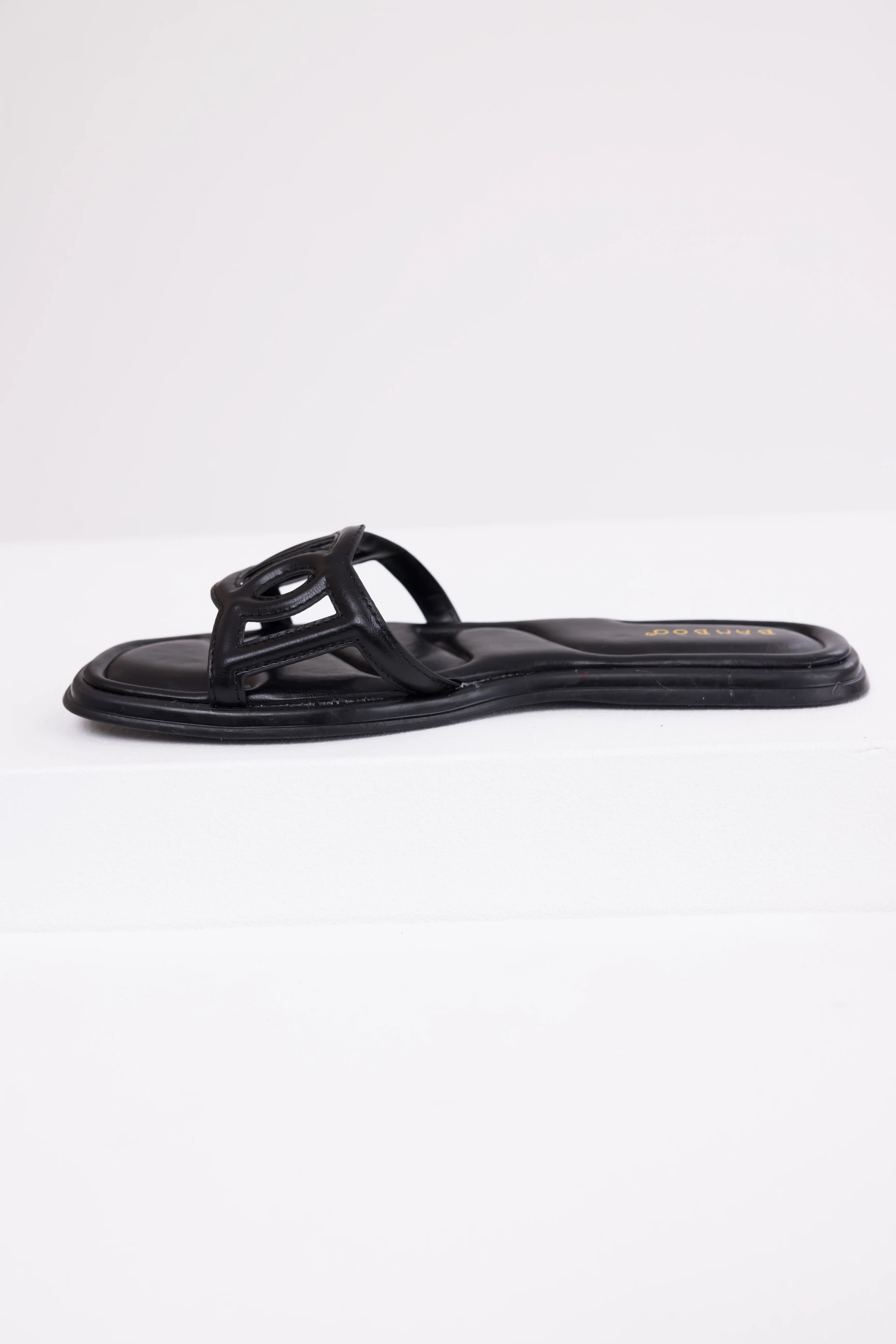 Black Open Square Toe Flat Sandals - LD SALE