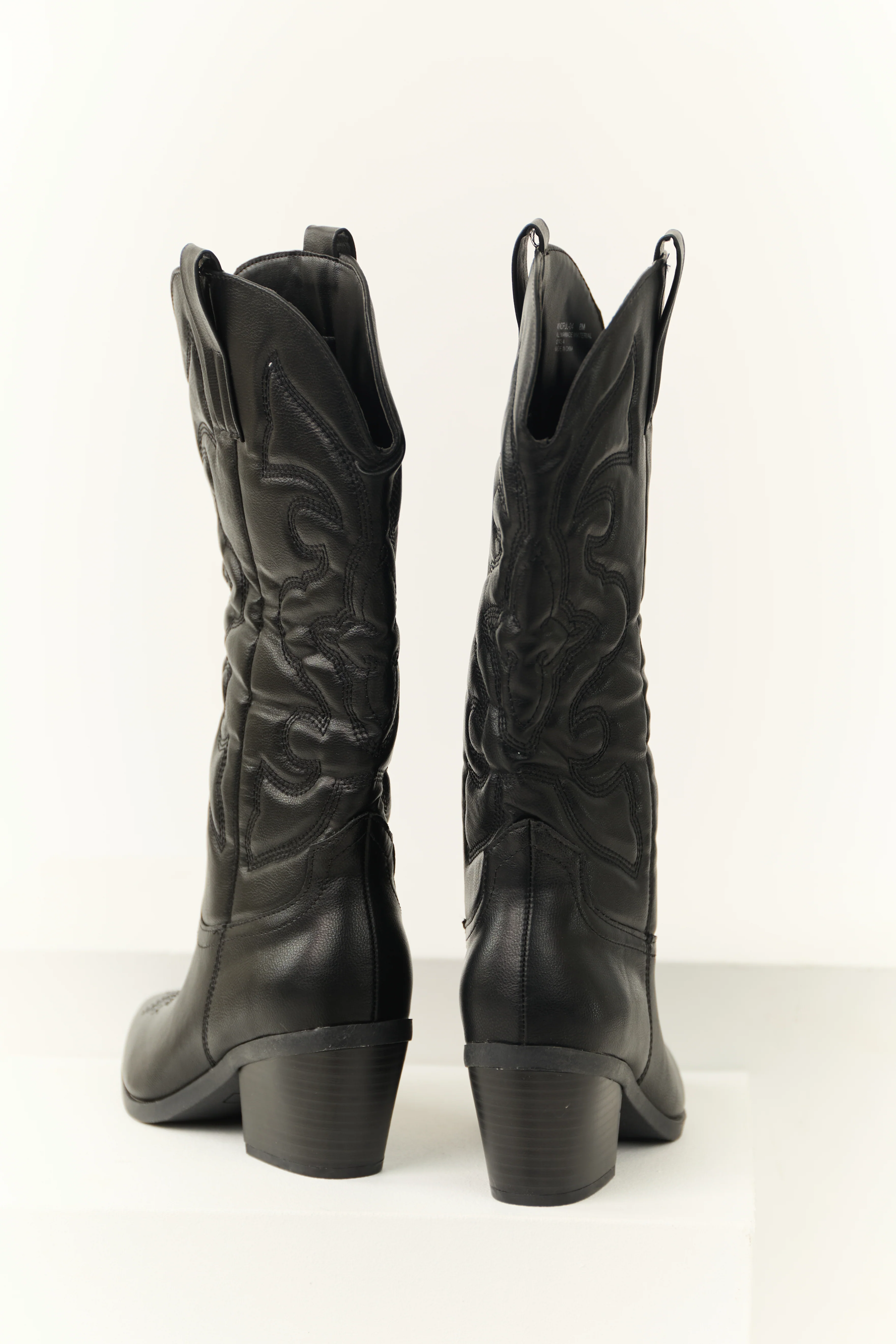 Black Faux Leather Pointed Toe Western Boots - LD SALE