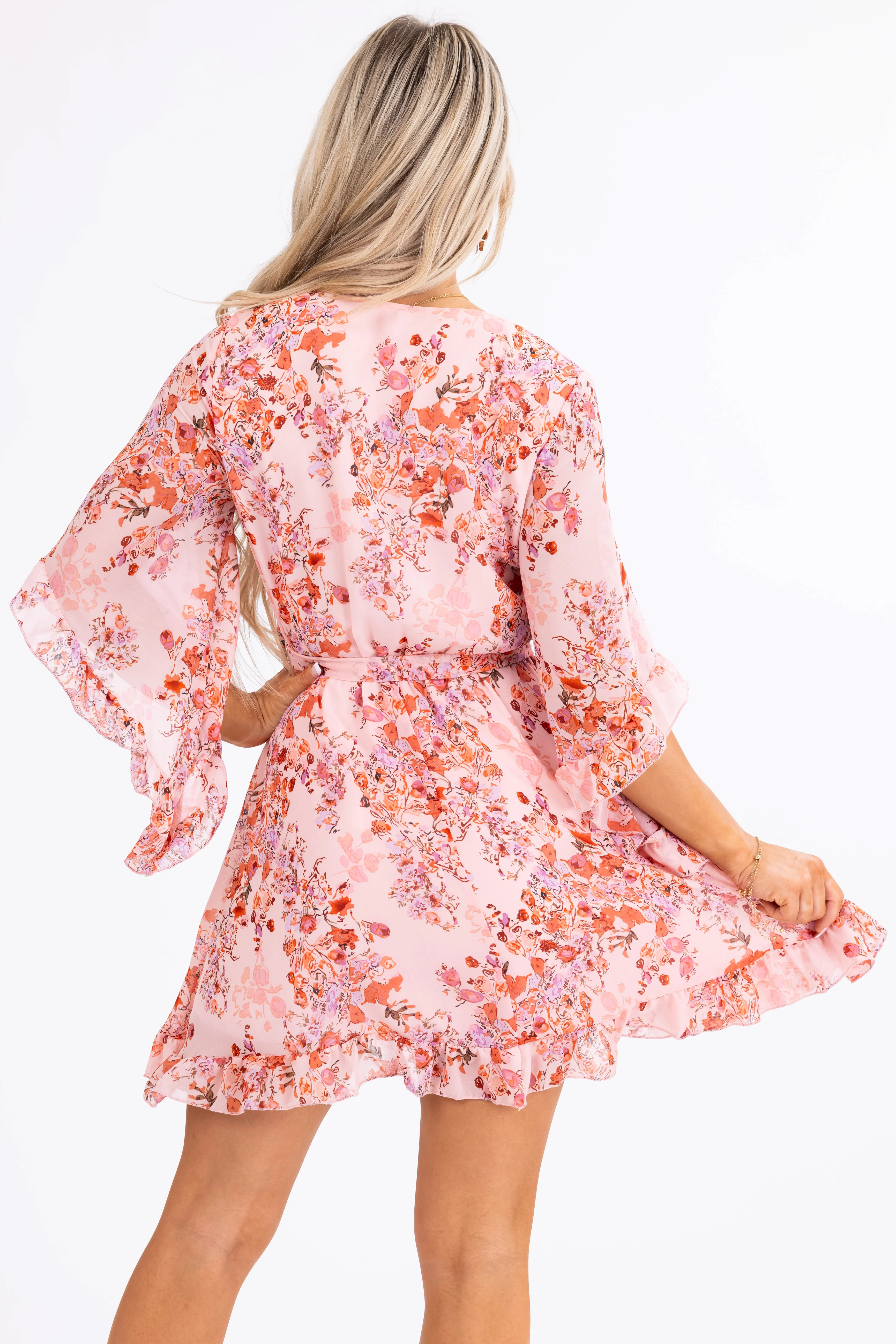 Blush Floral Print Half Sleeve Short Dress - LD SALE