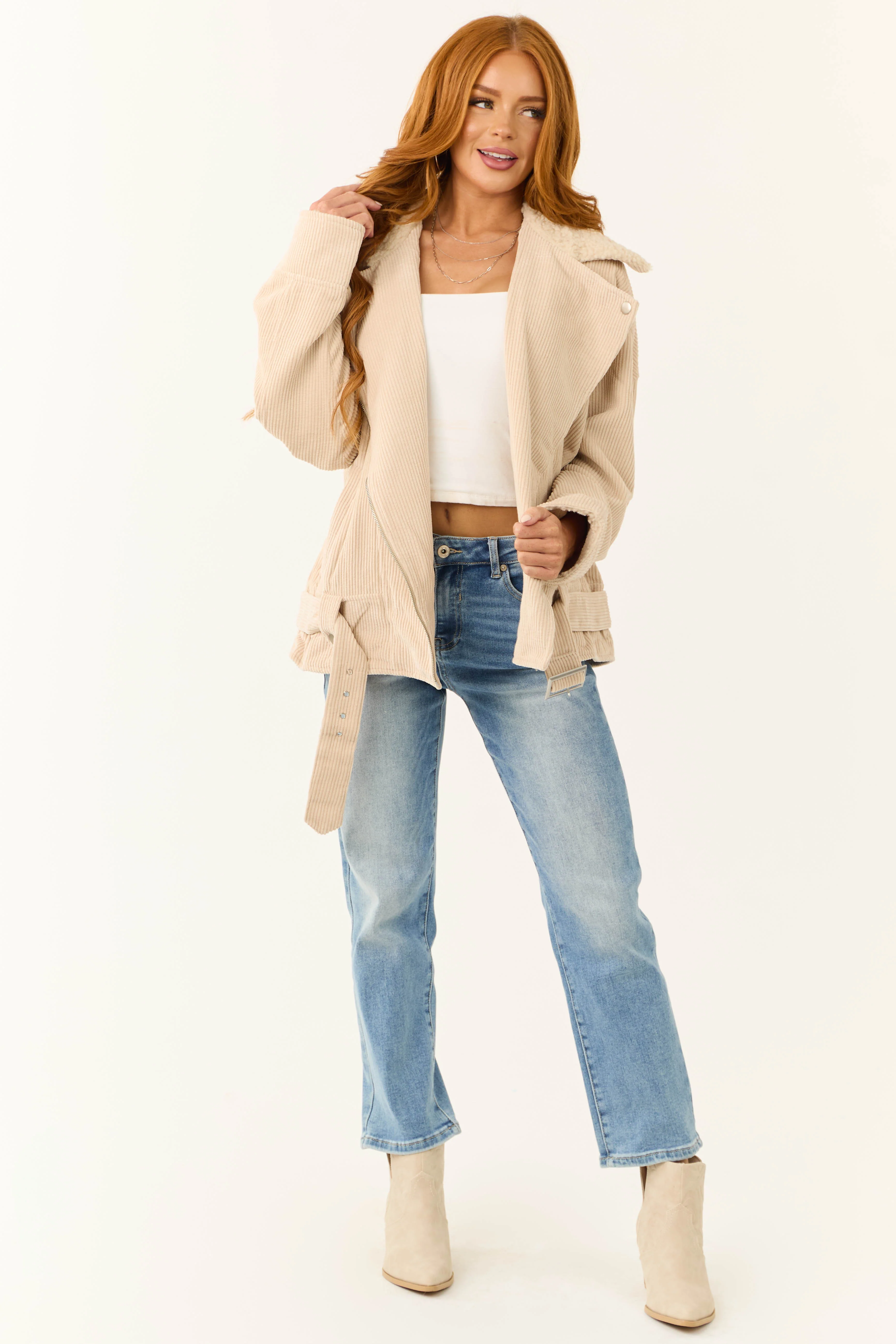 Almond Corduroy Asymmetrical Jacket - LD SALE