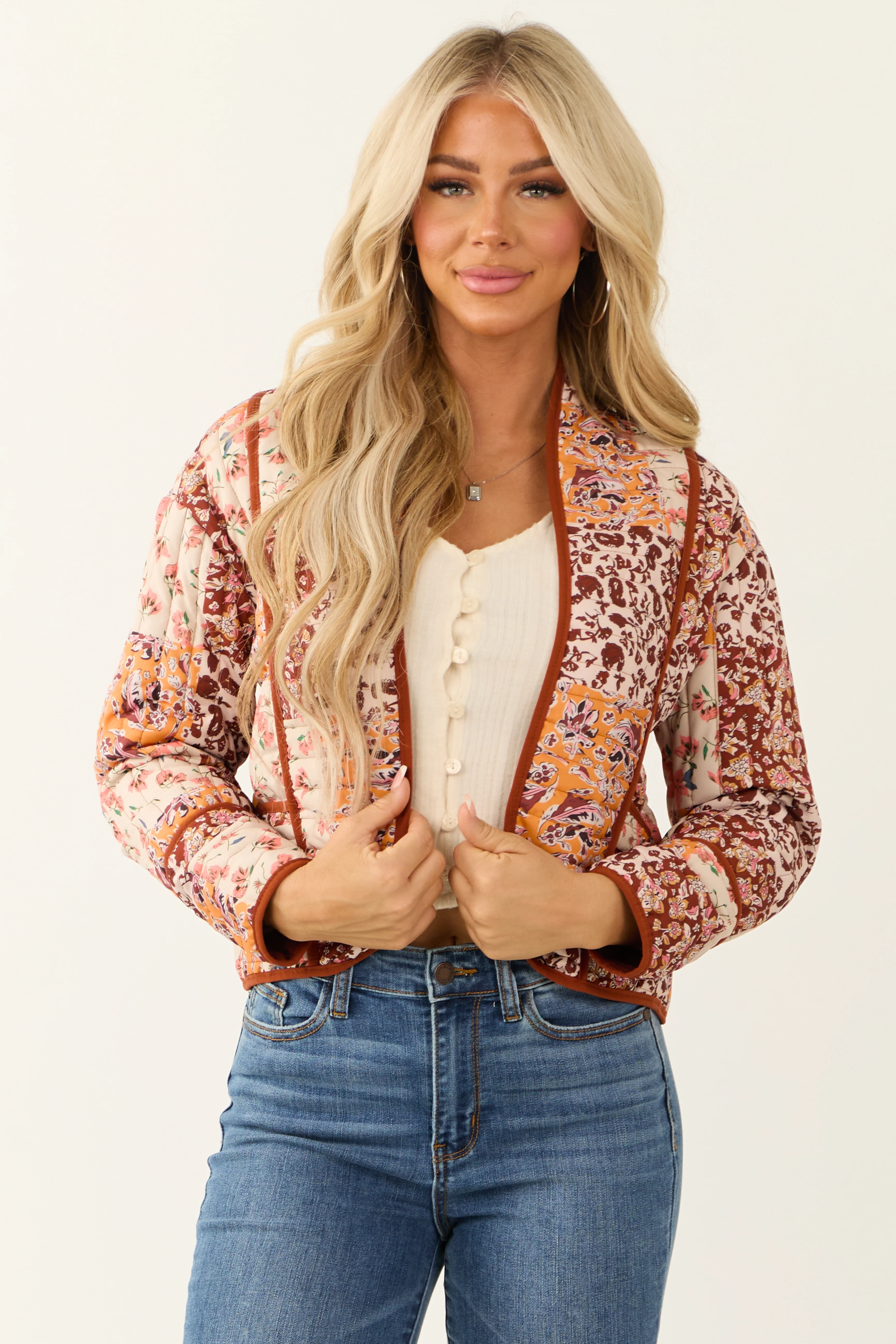 Cinnamon Floral Multiprint Quilted Jacket - LD SALE