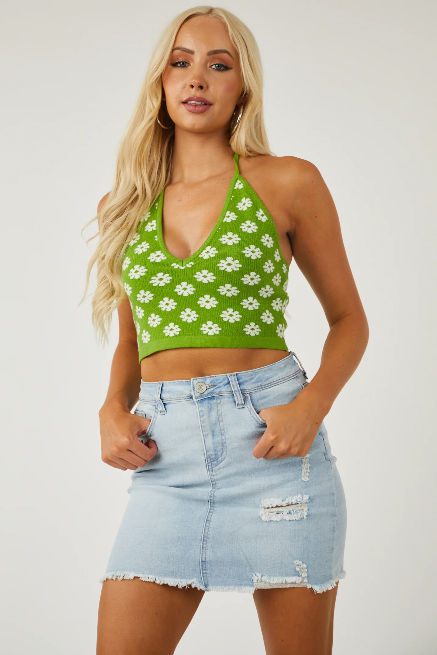 YMI Light Wash Distressed Denim Mini Skirt - LD SALE