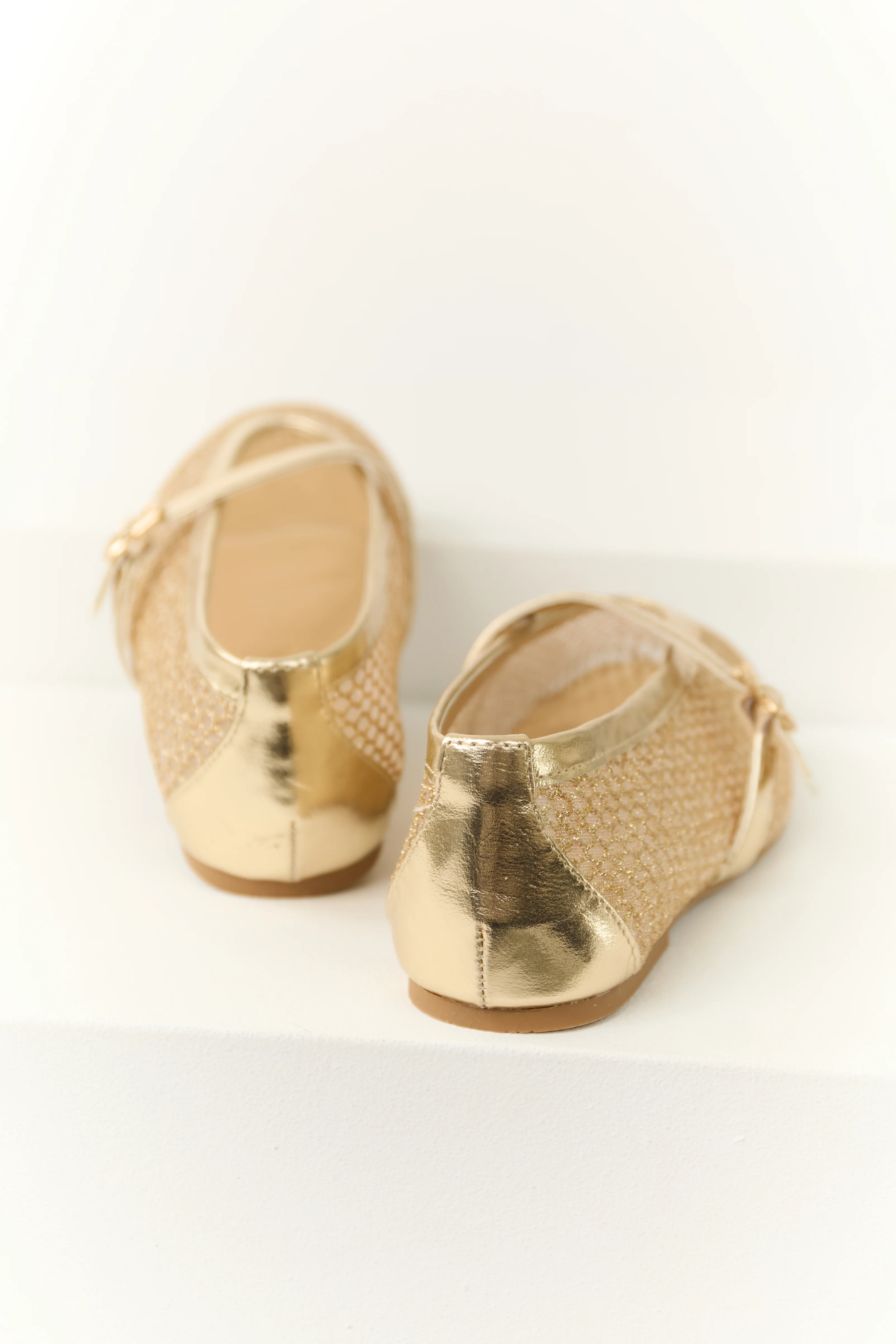 Gold Glitter Geometric Mesh Rounded Toe Flats - LD SALE