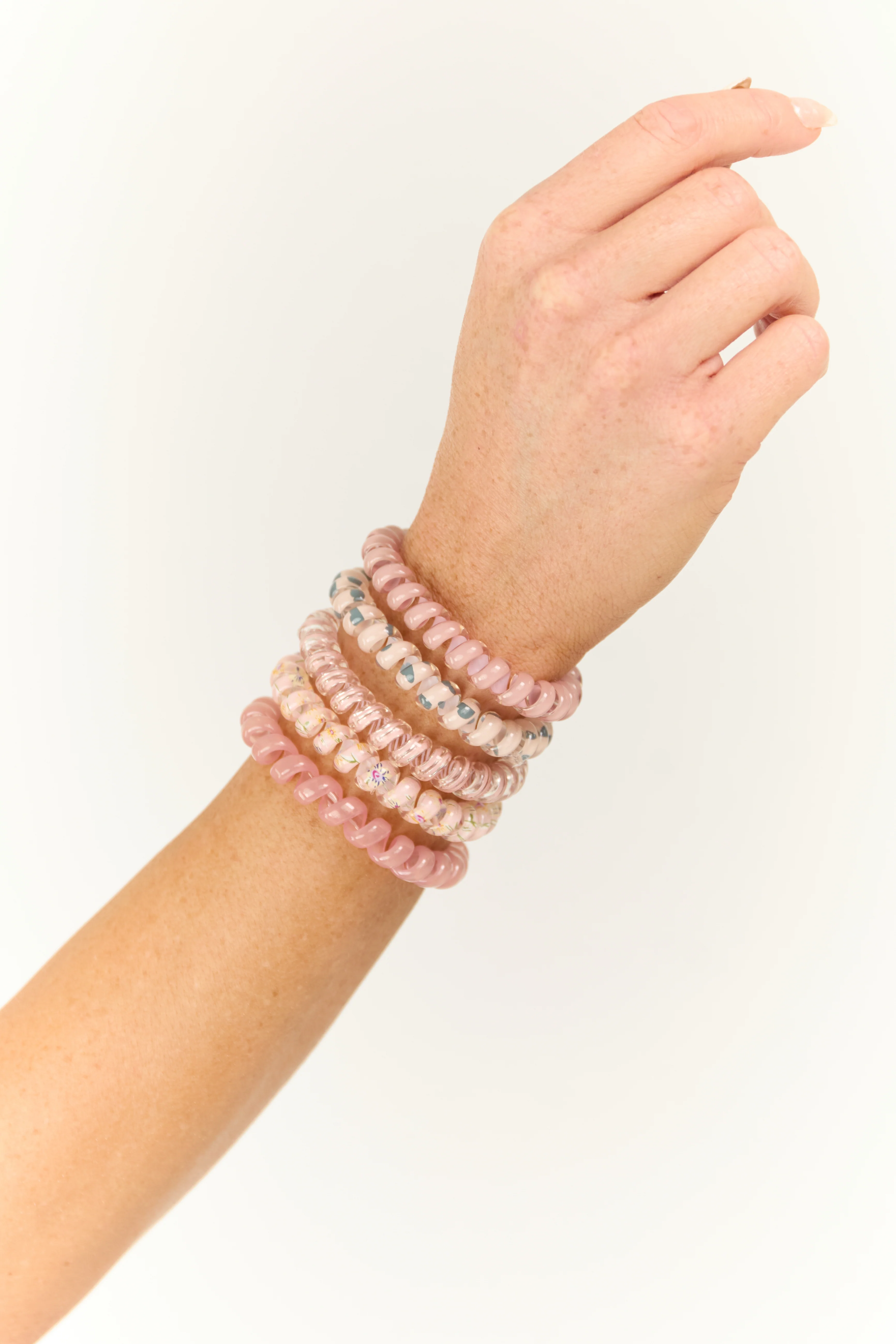 Tea Rose Mix Print Elastic Coil Scrunchie 5 Piece Set - LD SALE