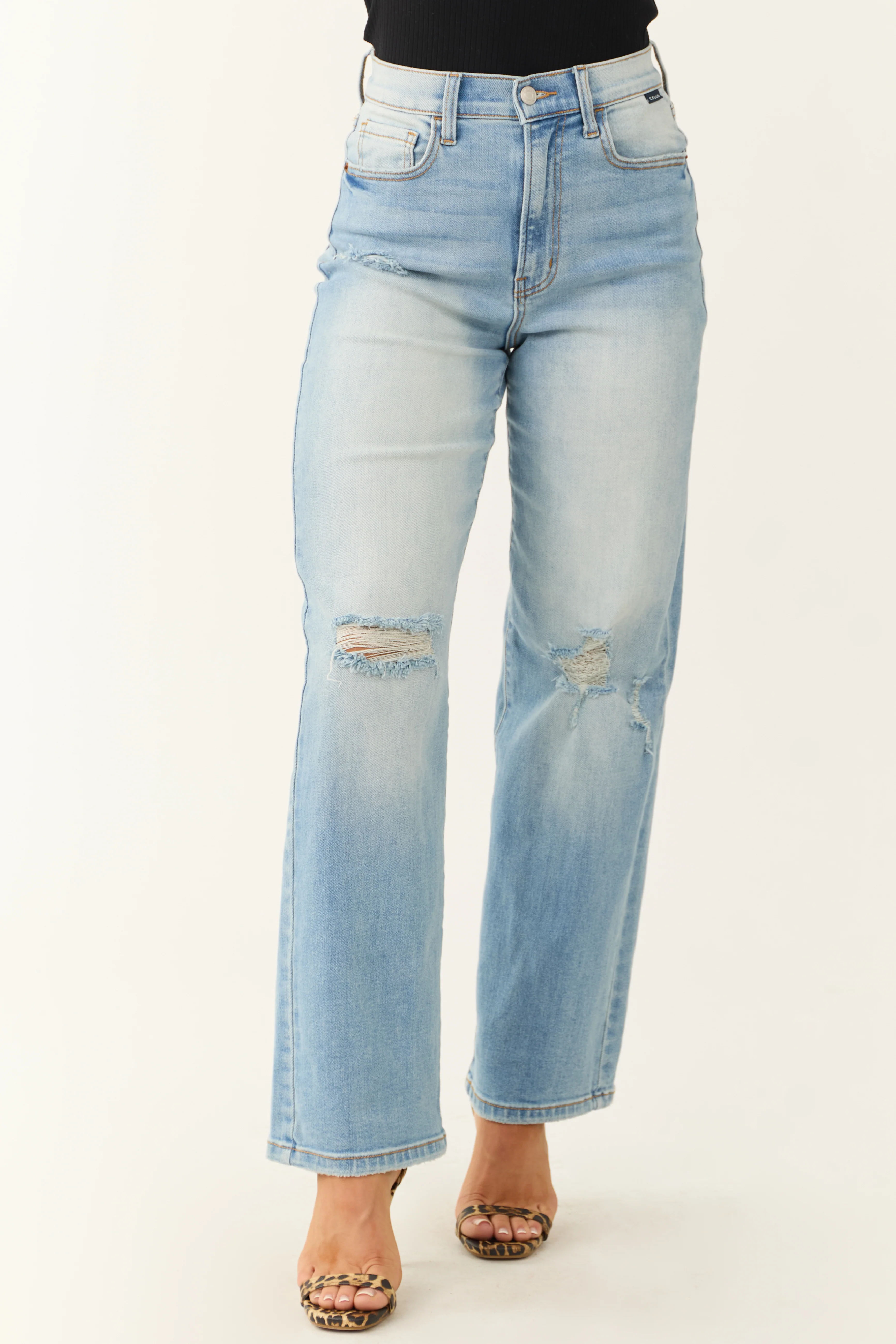 Cello Light Wash Wide Leg Distressed Jeans - LD SALE