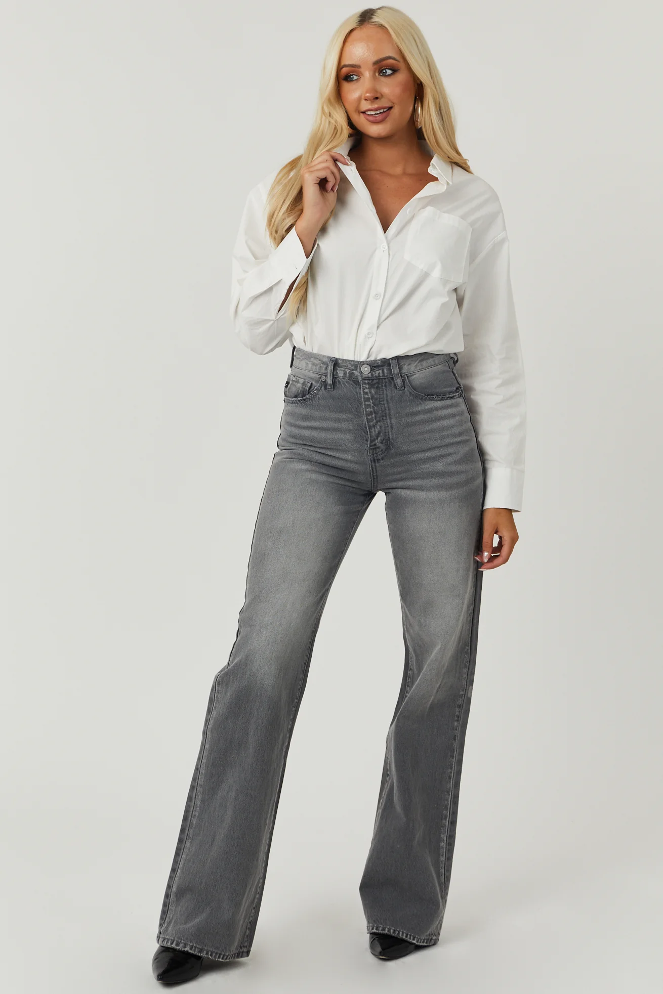 KanCan Washed Stone Grey High Rise 90's Flare Jeans - LD SALE