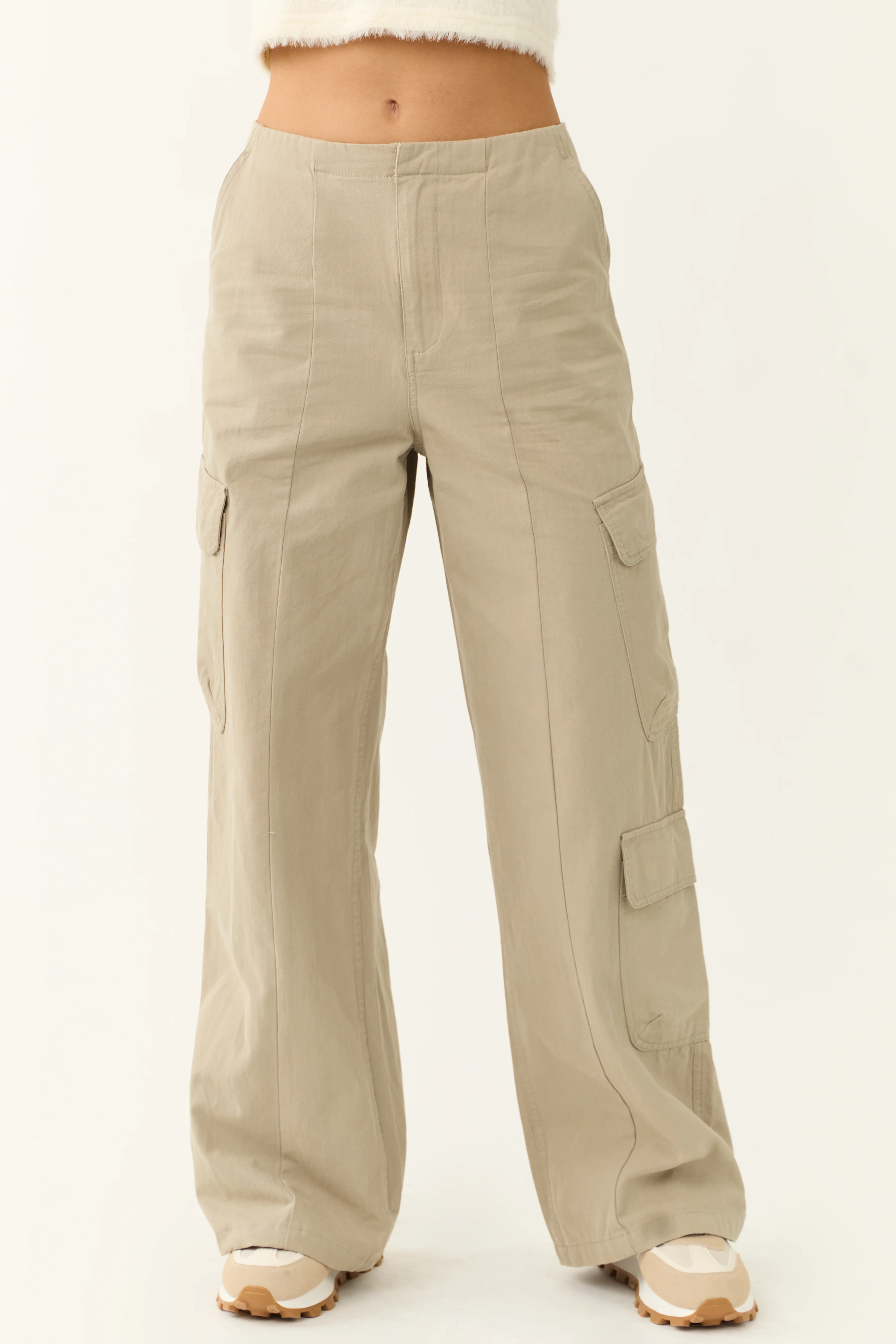Faded Olive Mid Rise Wide Leg Cargo Pants - LD SALE