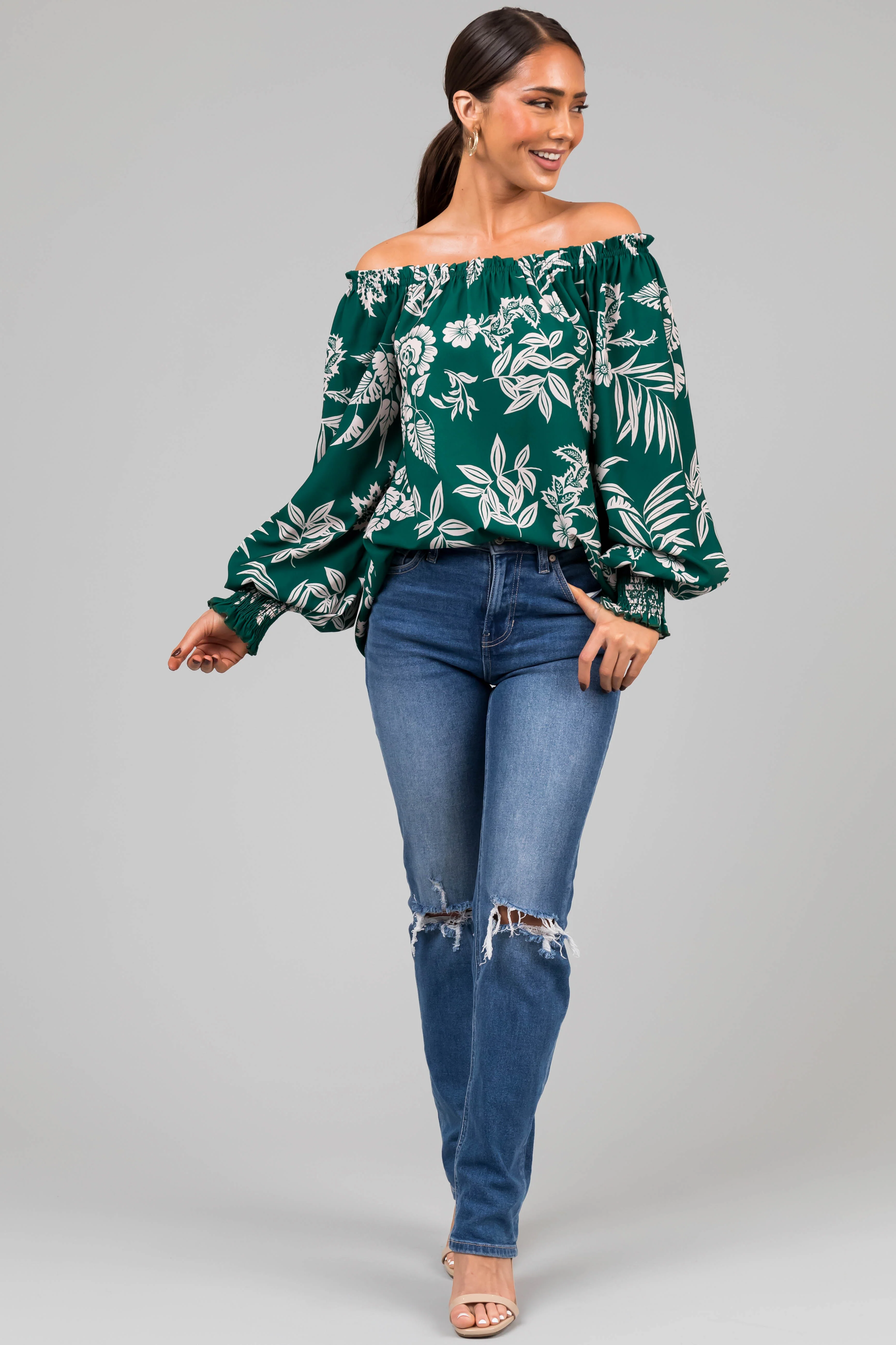 Forest Off the Shoulder Floral Print Blouse - LD SALE