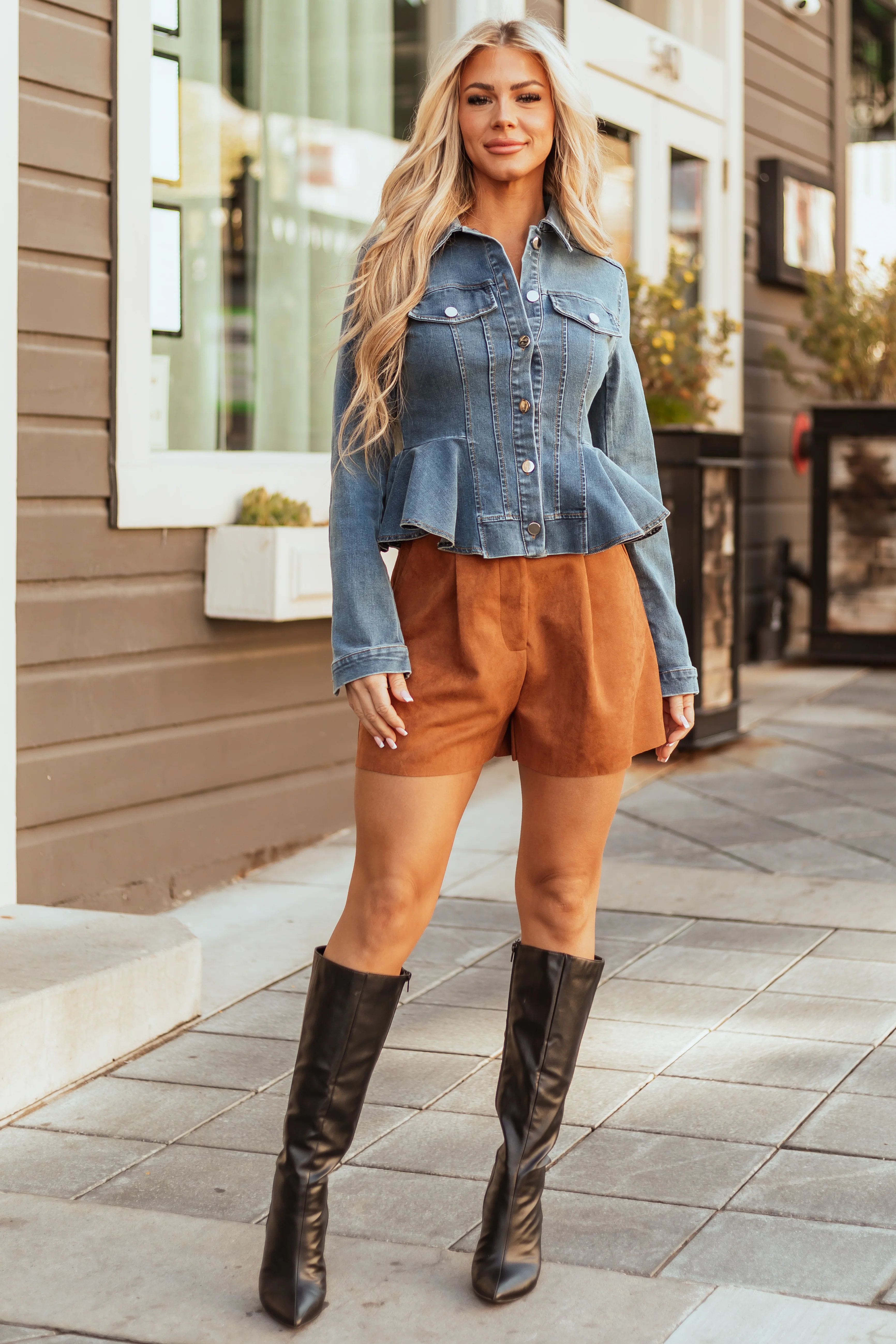 Caramel Faux Suede Raw Hem High Rise Shorts - LD SALE