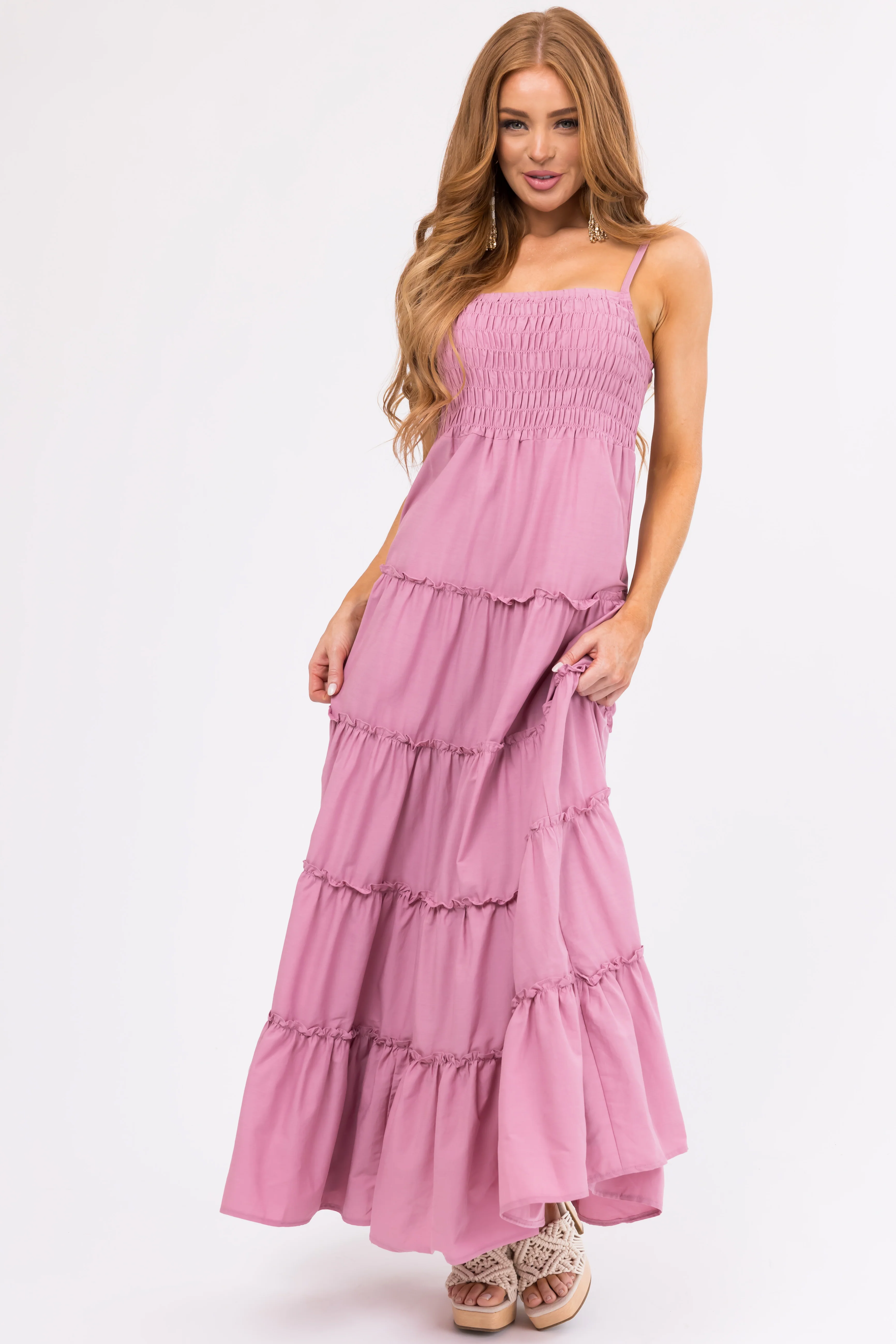 Mauve Smocked Top Tiered Maxi Dress - LD SALE