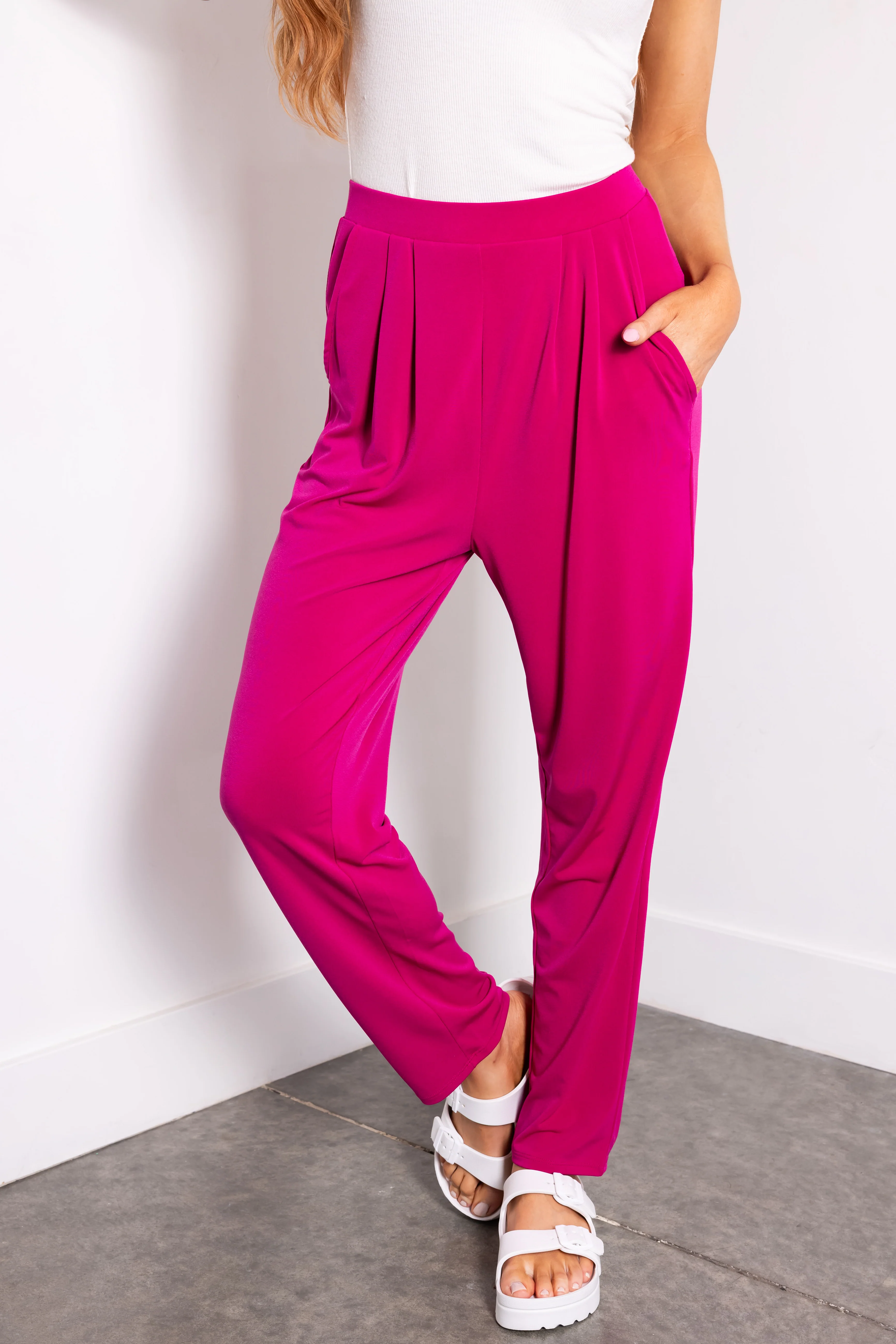 Mulberry High Waist Pleated Straight Leg Pants - LD SALE