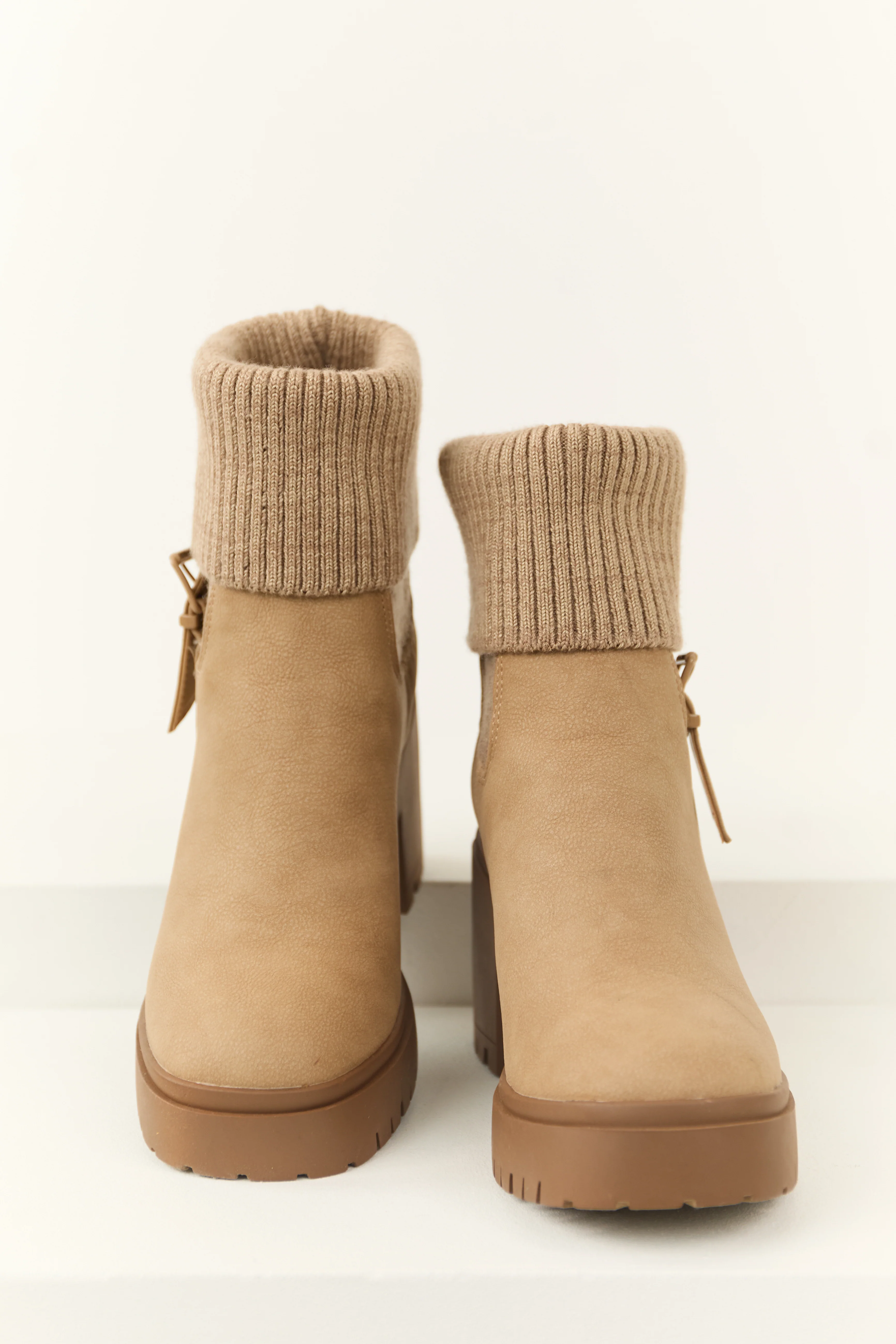 Latte Chunky Heel Side Buckle Booties - LD SALE