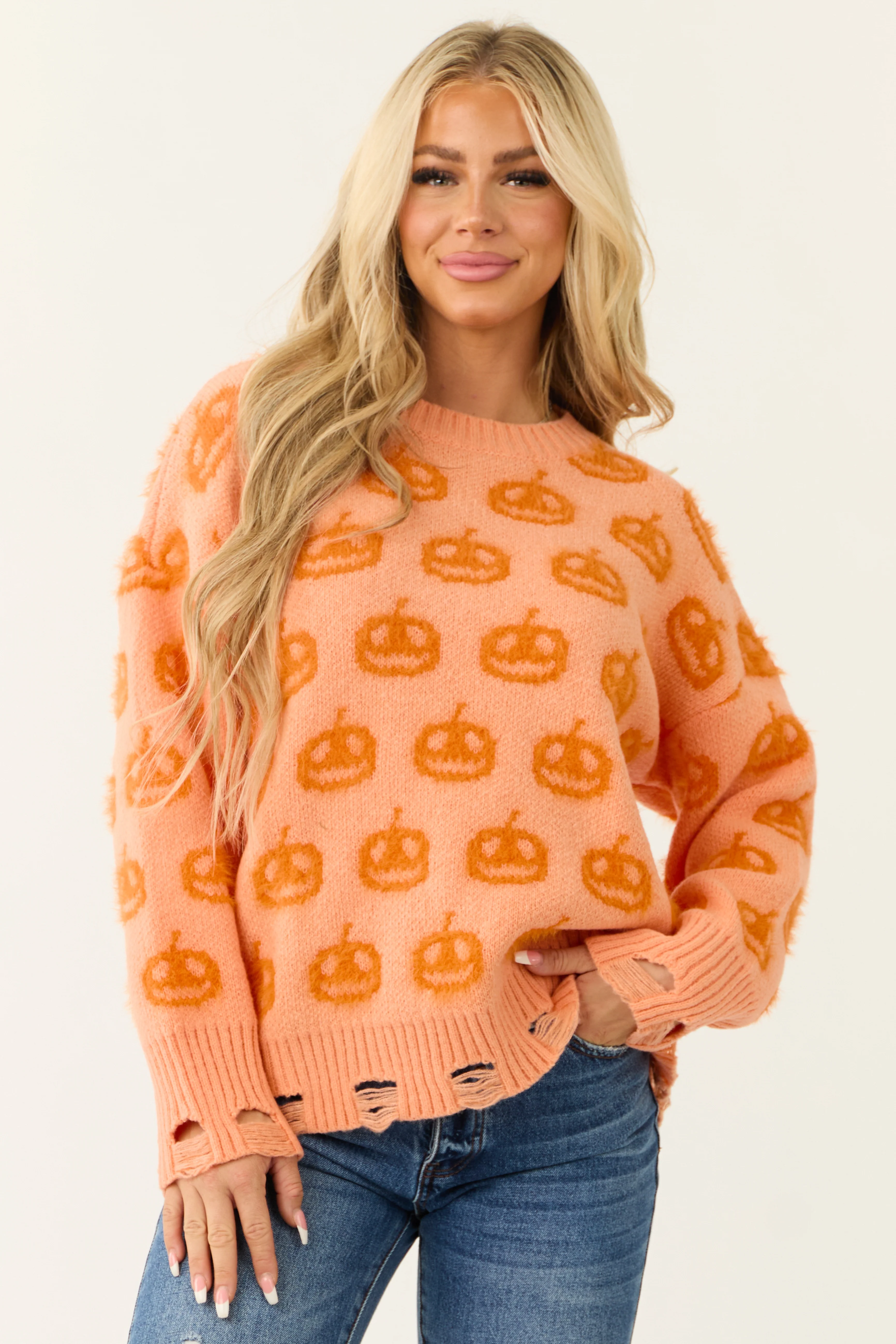 Melon Pumpkin Print Oversized Sweater - LD SALE